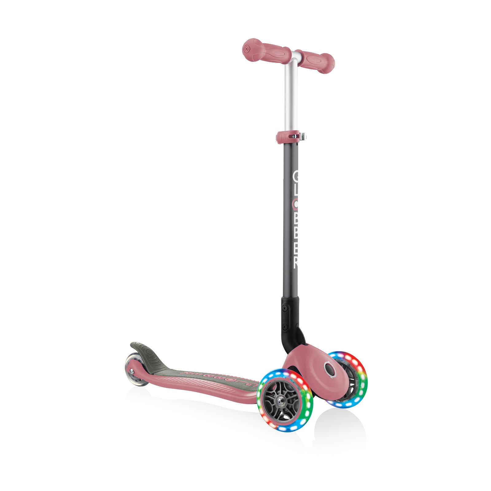 Globber Primo Foldable Lights Scooter in Trendy Deep Pastel Pink - Ideal for Kids