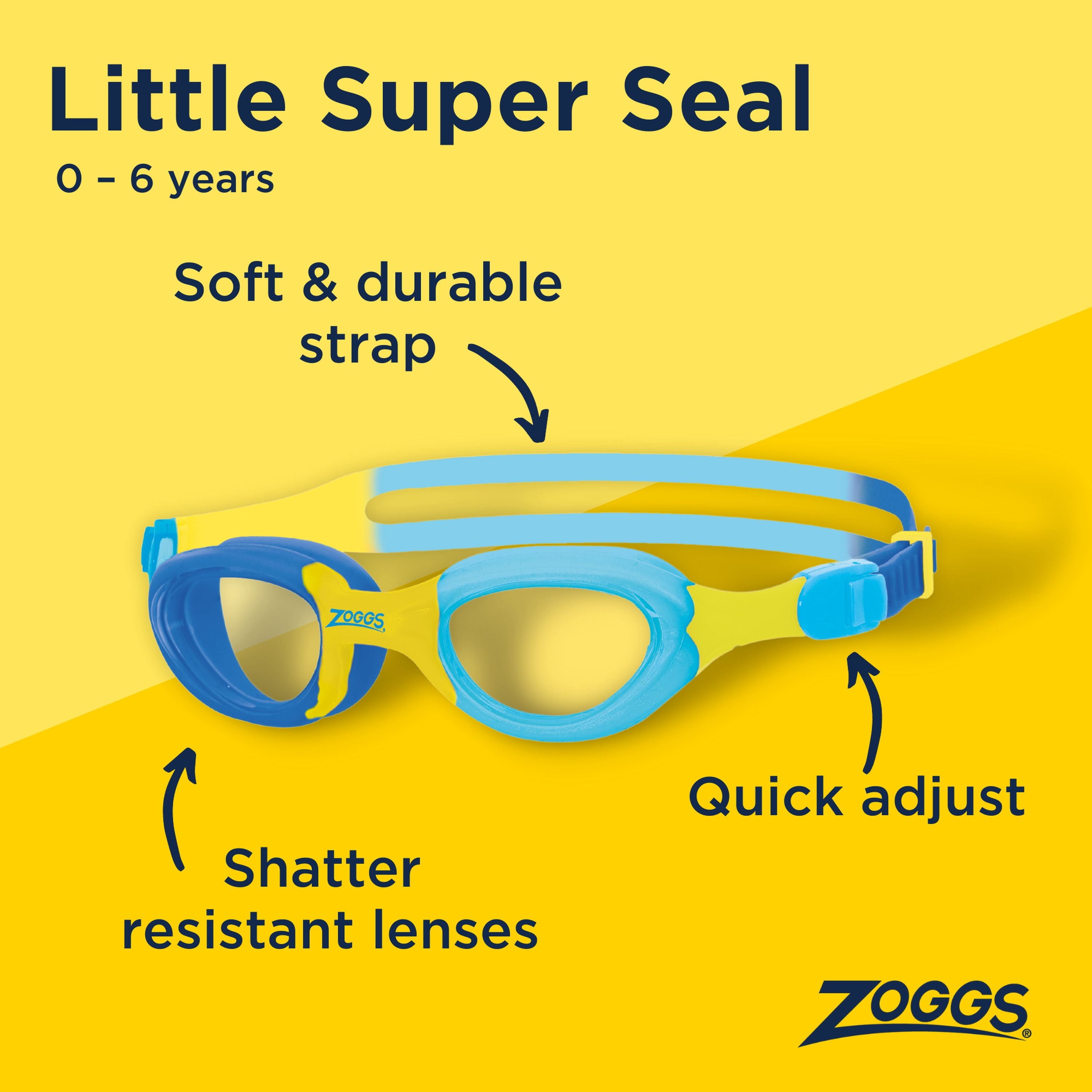 Hot Sale! Zoggs All-Purpose Little Super Seal Swimming Goggles in Blue, Yellow and Clear