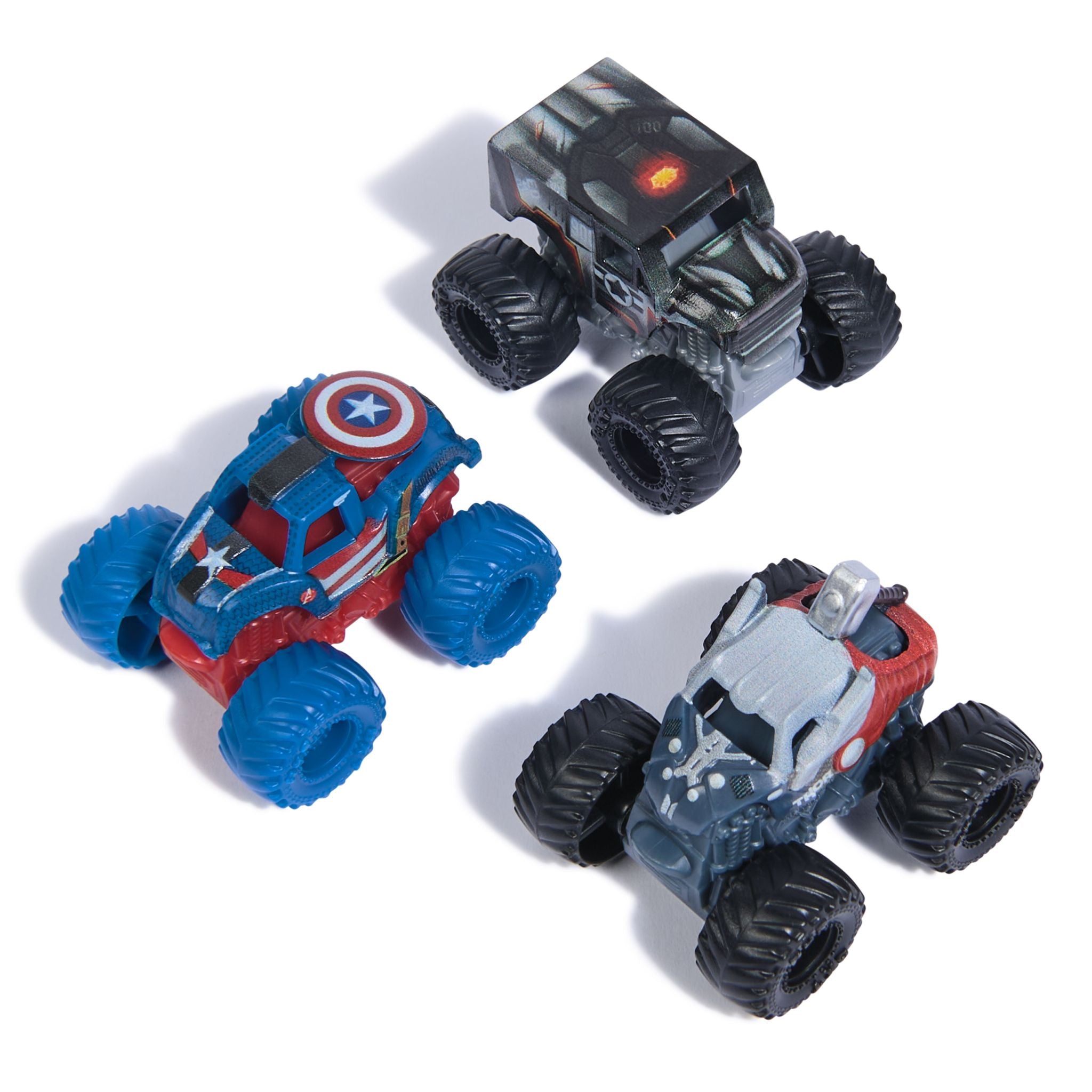 Monster Jam Mini Marvel 3-Pack Bundle: Thor, Captain America, & War Machine Die-Cast Trucks