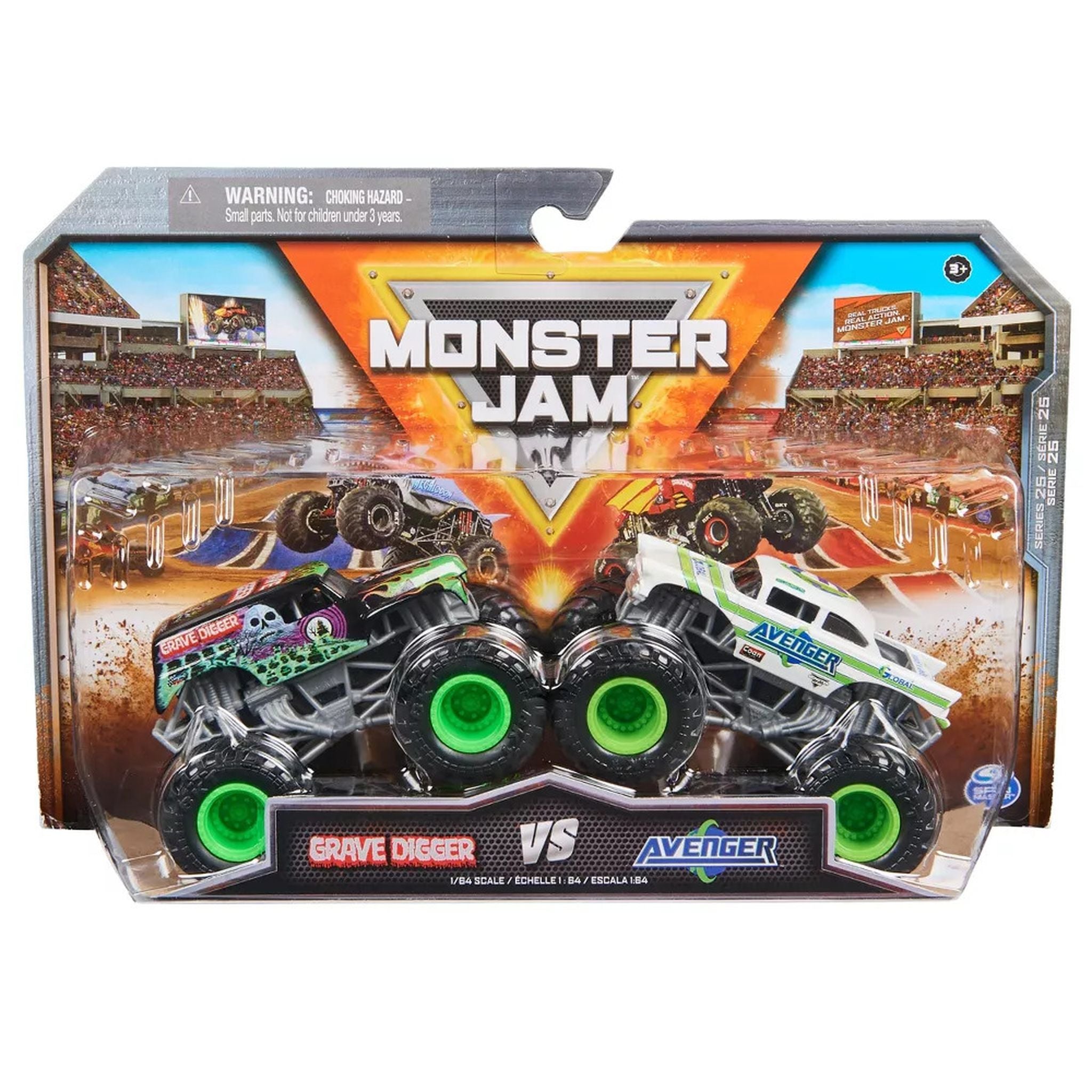 1:64 Scale Monster Jam 2-Pack: Grave Digger vs Avenger Die-Cast Trucks