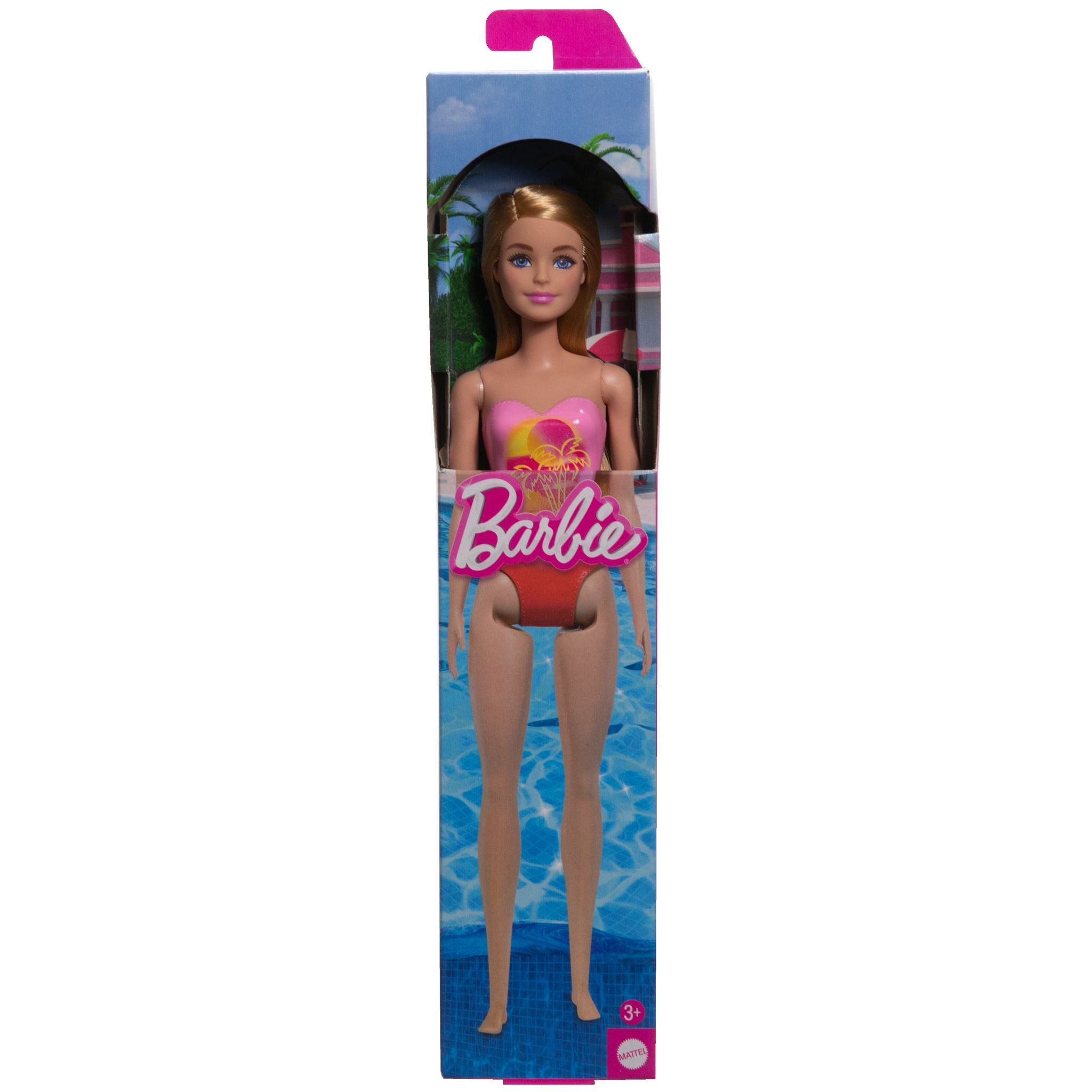 Hot Sale! Barbie Beach Doll in Stylish Pink Pattern Swimsuit for Kids