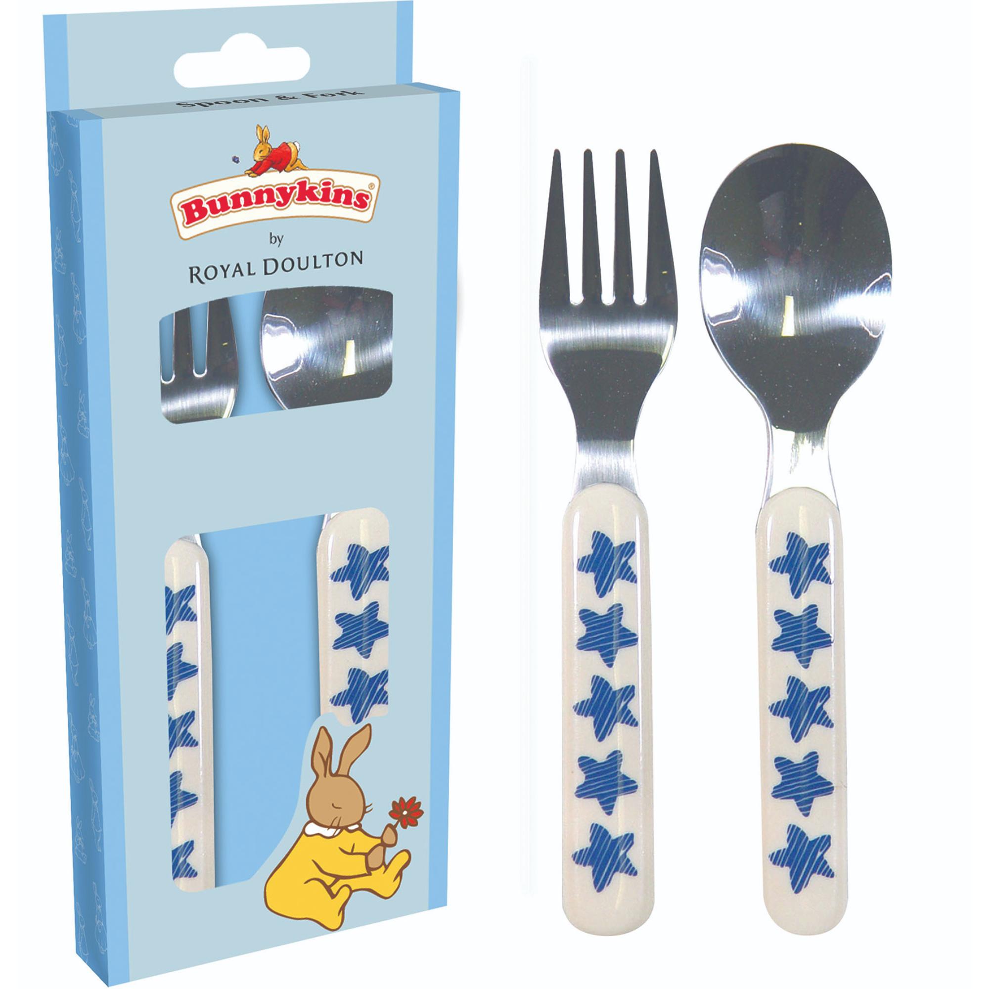 Hot Sale! Bunnykins Blue Stars Fork and Spoon Cutlery Set for 18 - Month - Olds and Up