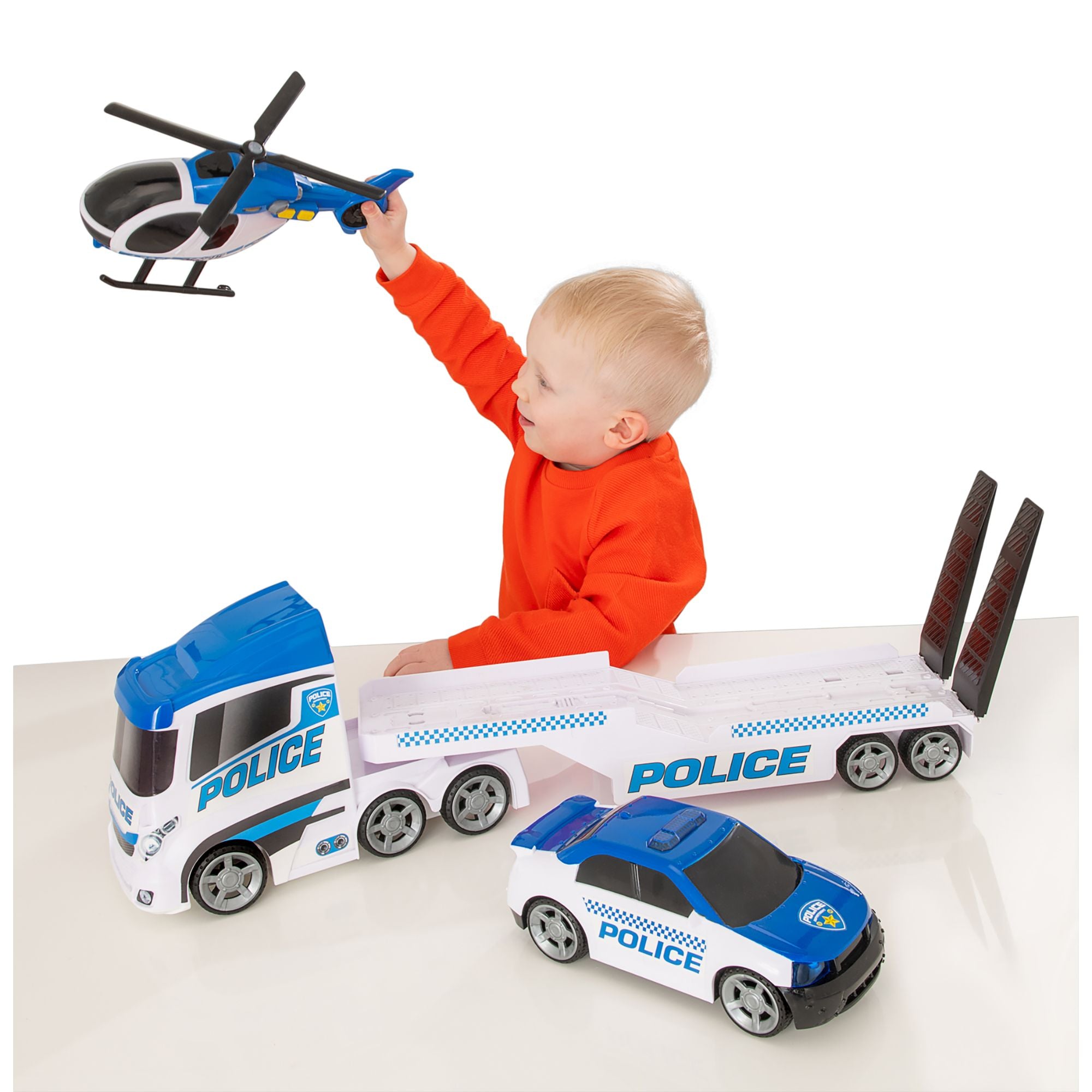 Hot Deal! Teamsterz Mighty Machines Police Helicopter Transporter with Light & Sound