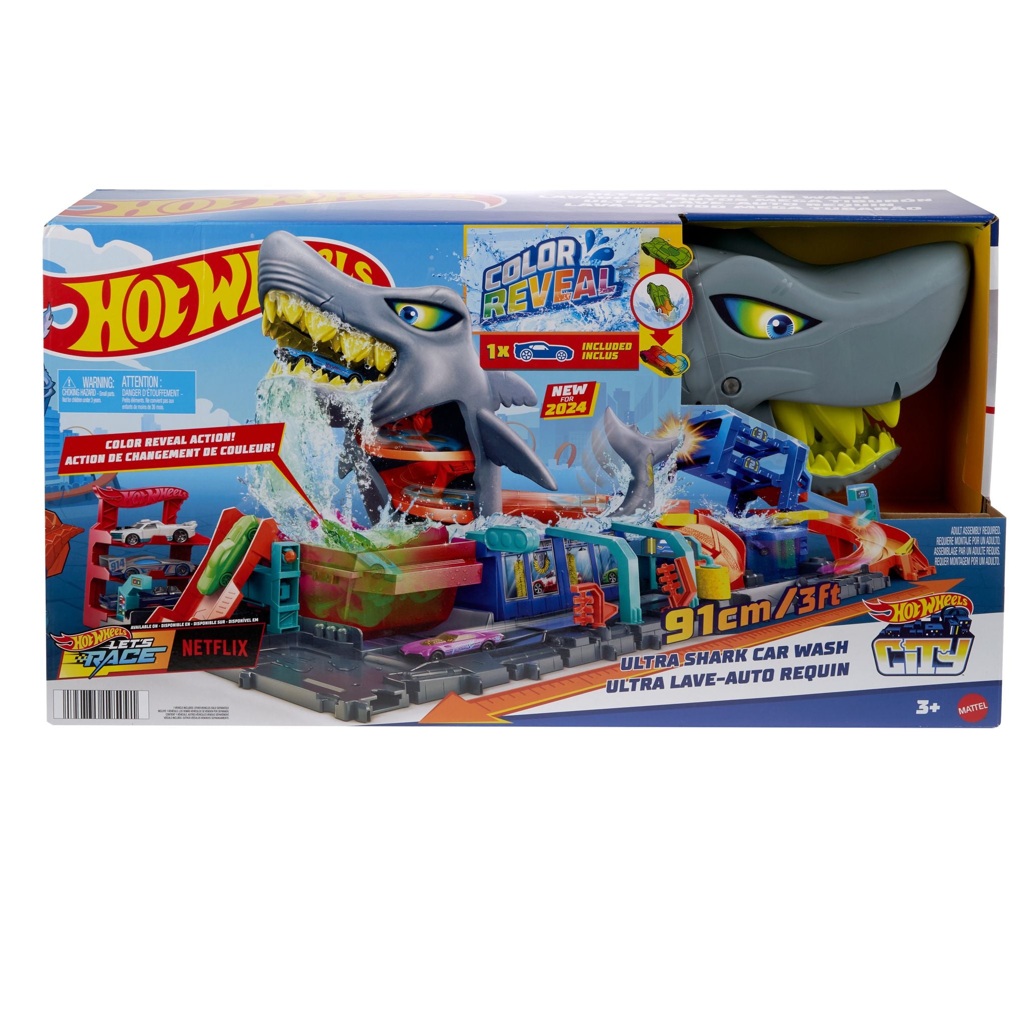 Hot Wheels Ultra Shark-themed Color-changing Car Wash Playset