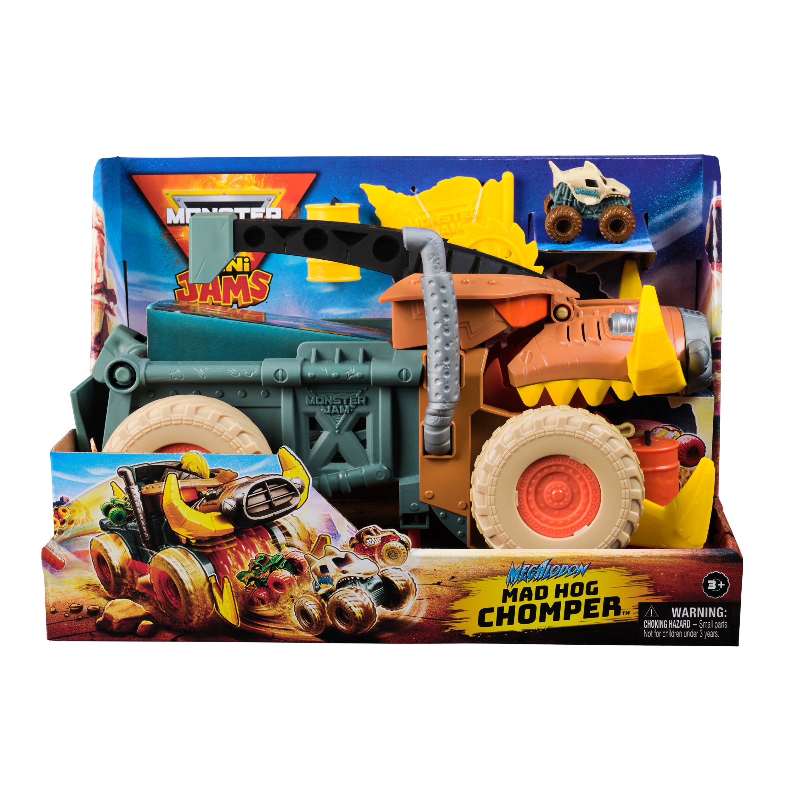 1:87 Scale Monster Jam Mini Jams Megalodon Mad Hog Chomper Playset
