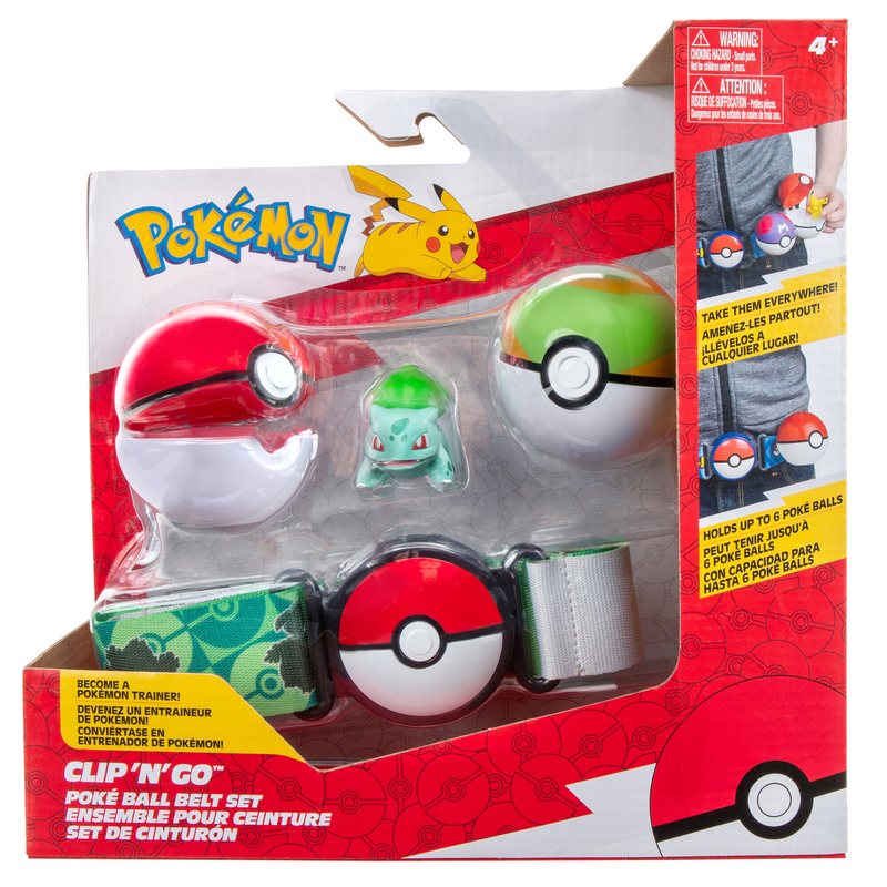 Hot Sale! Pokemon Clip N Go Poke Ball Belt Set - Includes Nest Ball, Poke Ball and Bulbasaur Figure