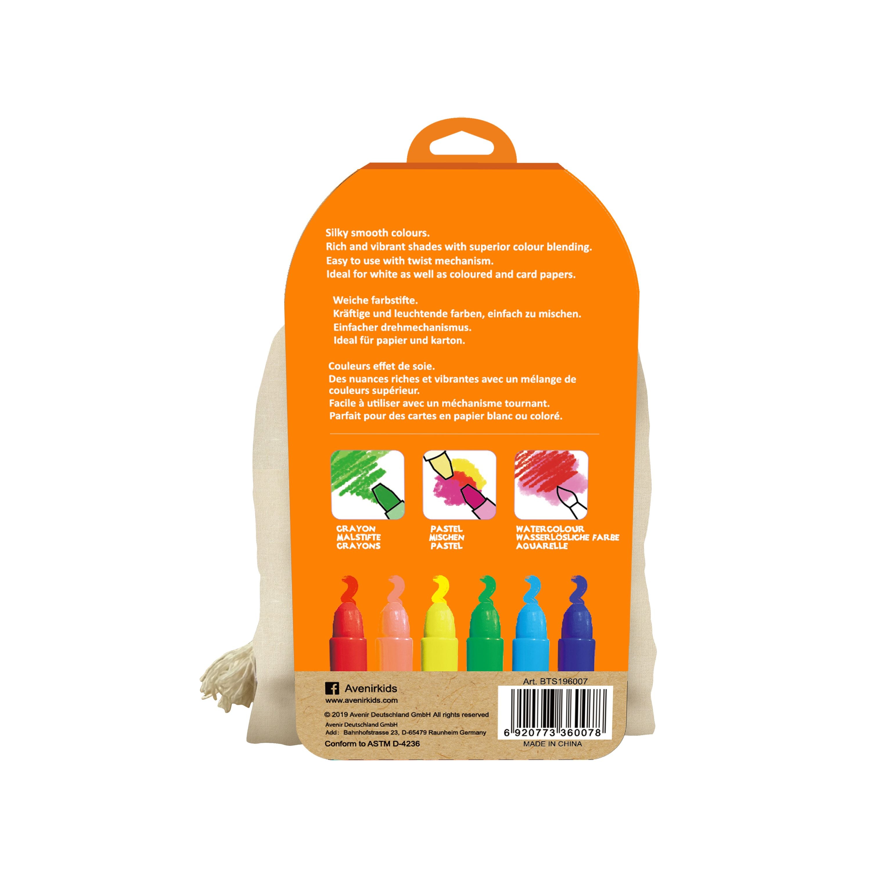Avenir Soft - Glide Silky Crayons Set in a Charming Fox Canvas Bag