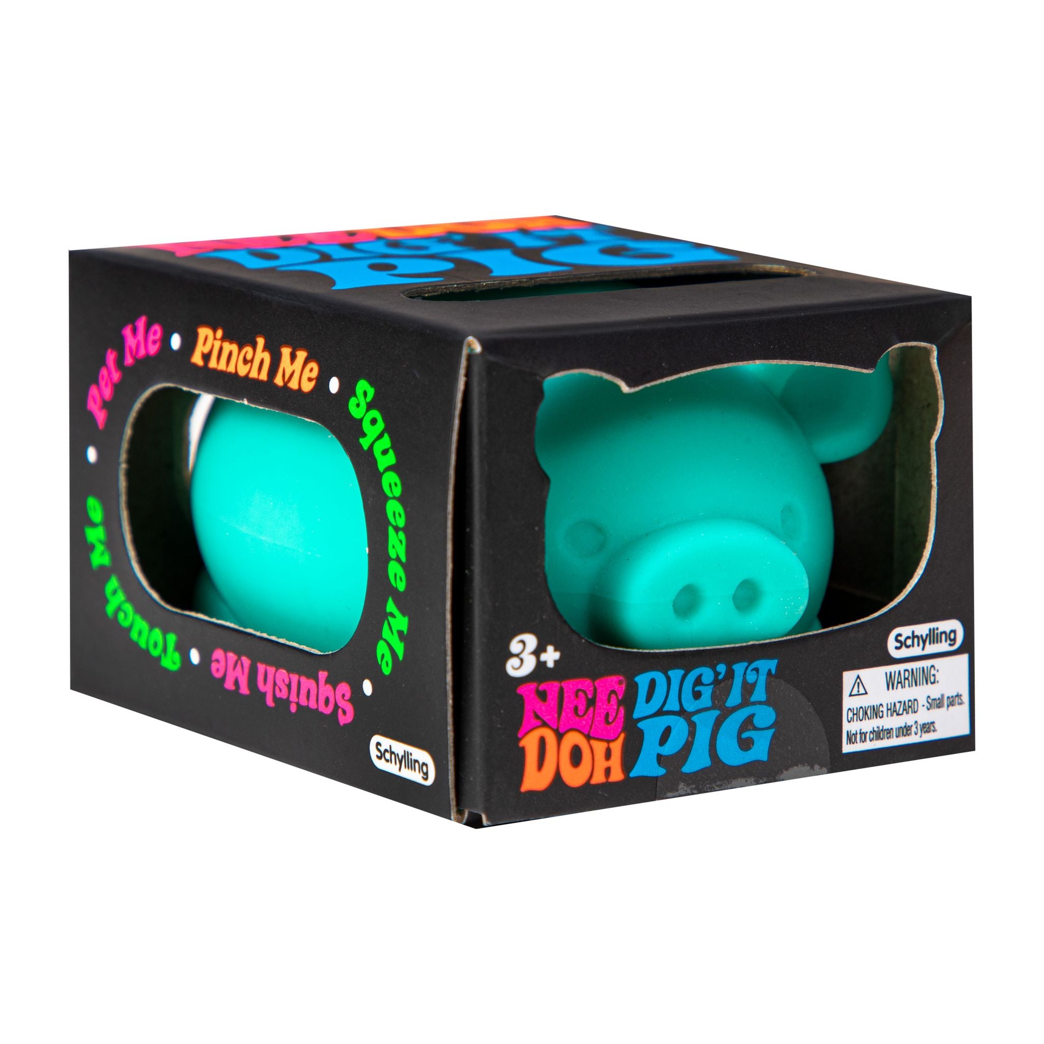 Schylling NeeDoh Dig It Pig Stress Relief Fidget Toy - 4 Assorted Neon Styles