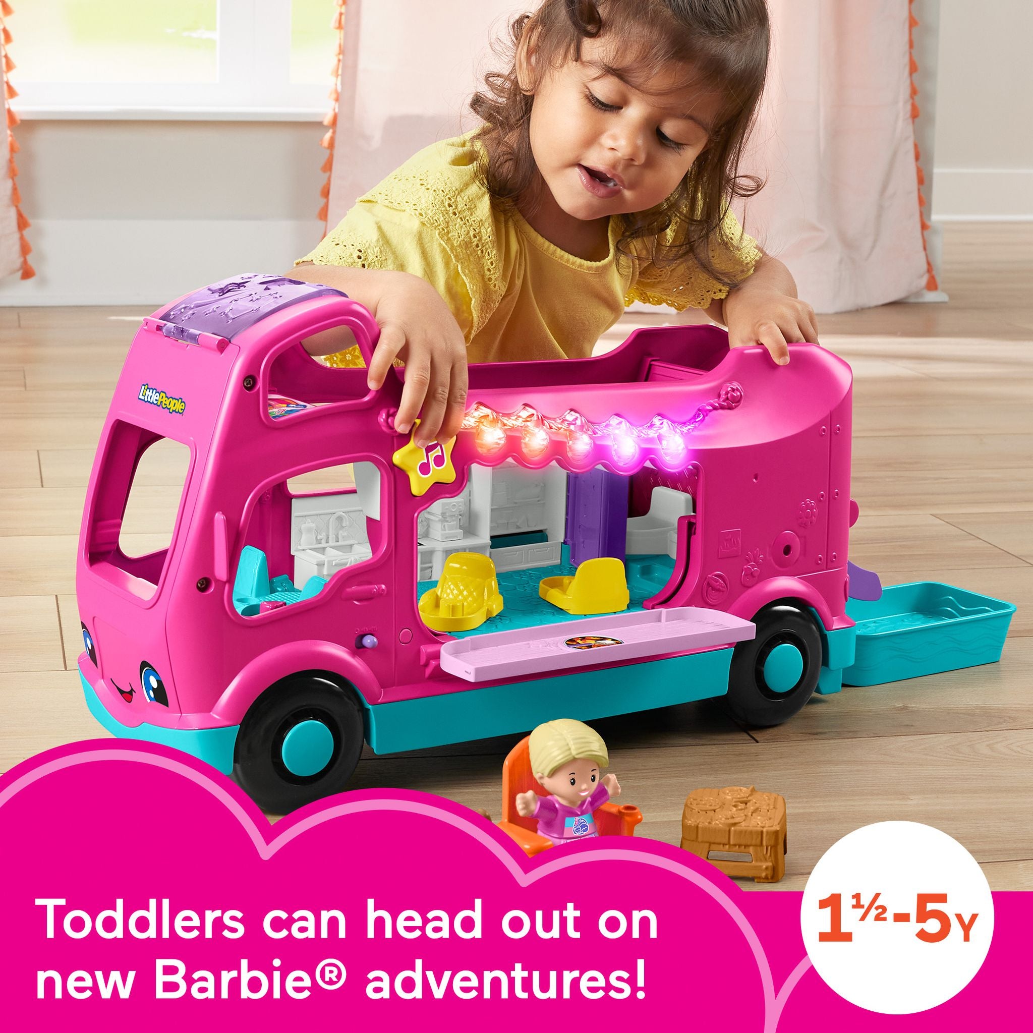 Fisher-Price Little People's Adorable Barbie Little Dream Push - Along Camper Playset