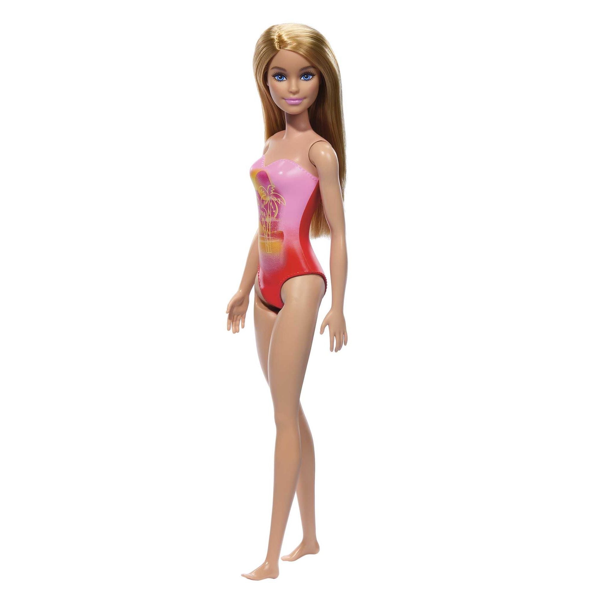 Hot Sale! Barbie Beach Doll in Stylish Pink Pattern Swimsuit for Kids