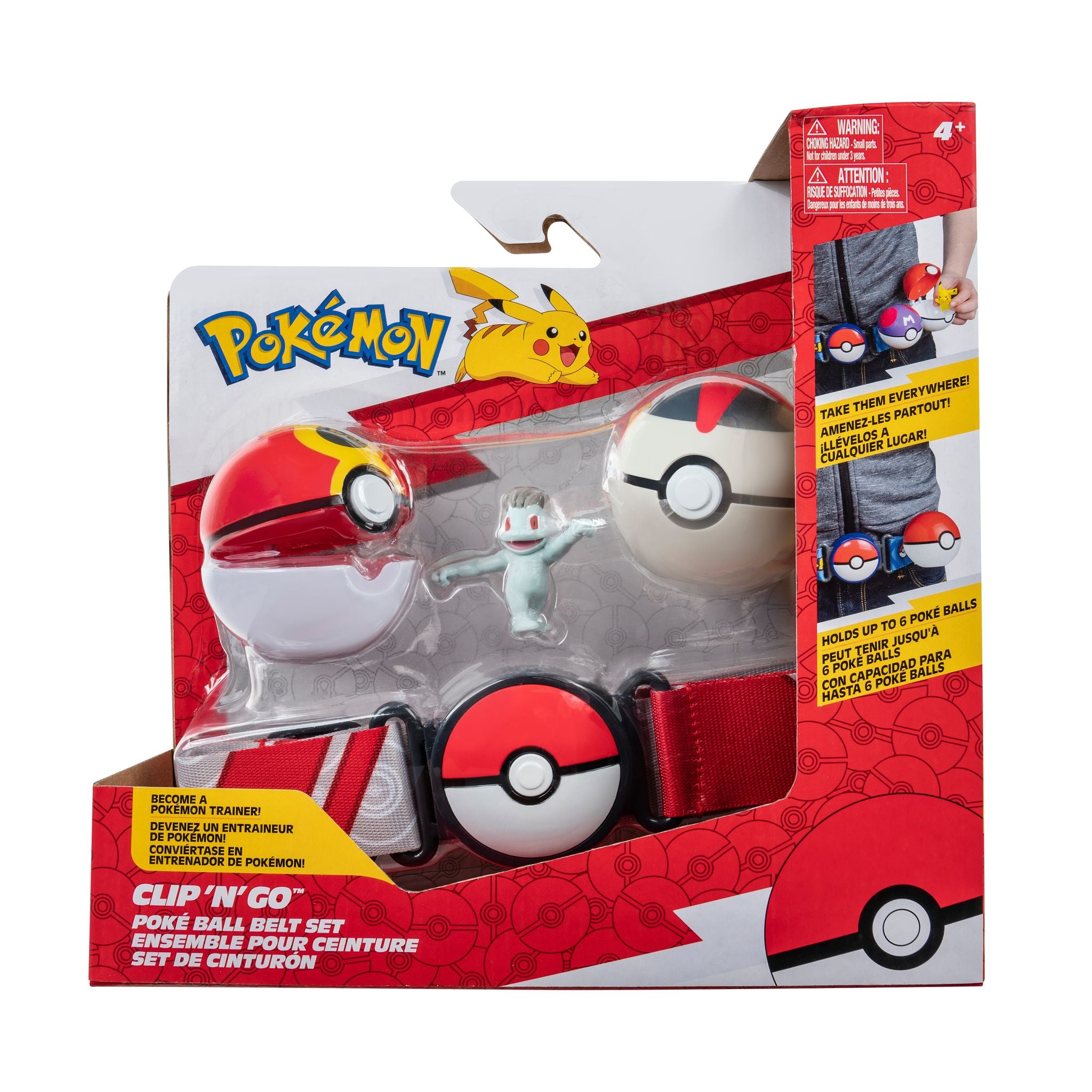 Pokemon Adjustable Clip N Go Poke Ball Belt Set with Repeat & Timer Balls and Machop Figure