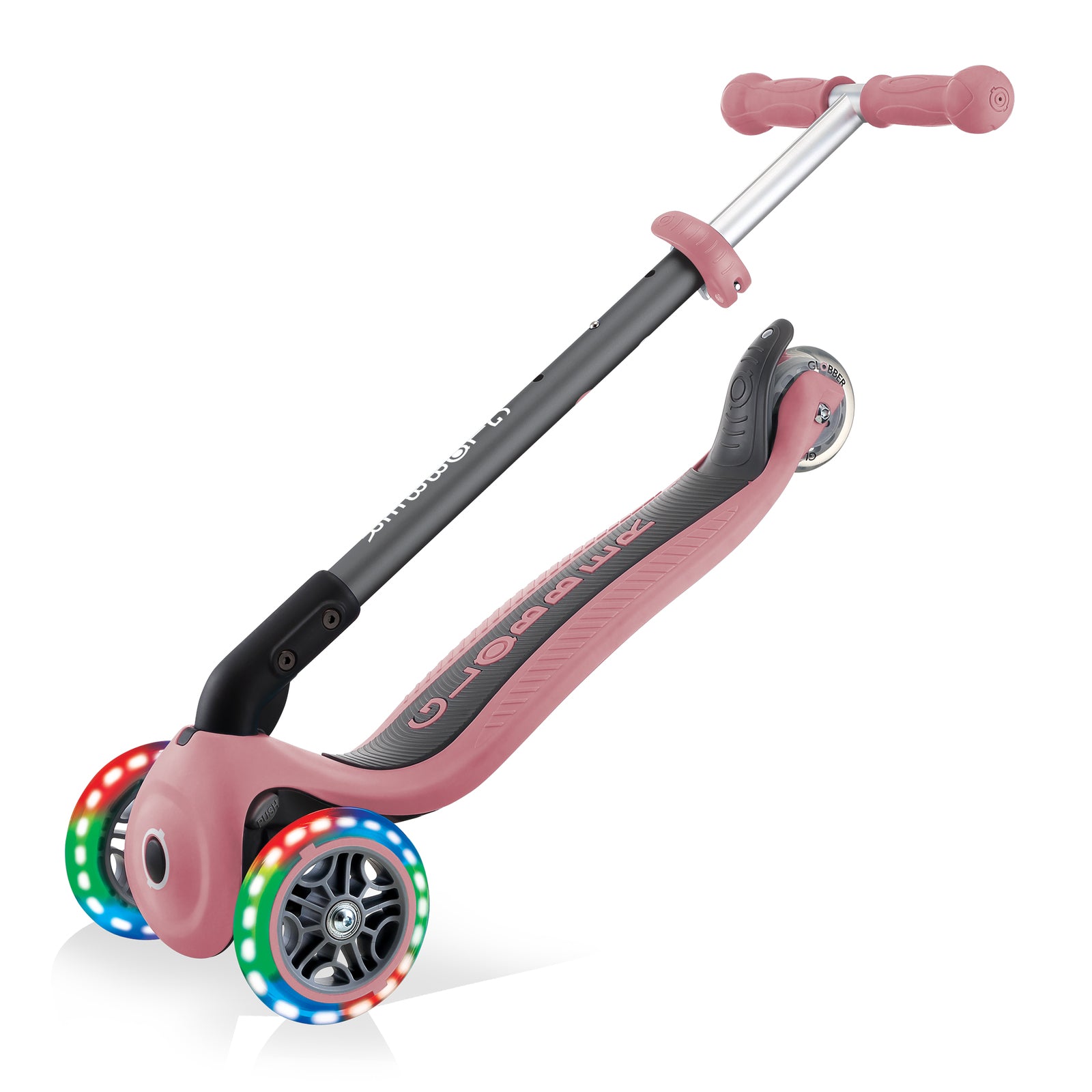 Globber Primo Foldable Lights Scooter in Trendy Deep Pastel Pink - Ideal for Kids