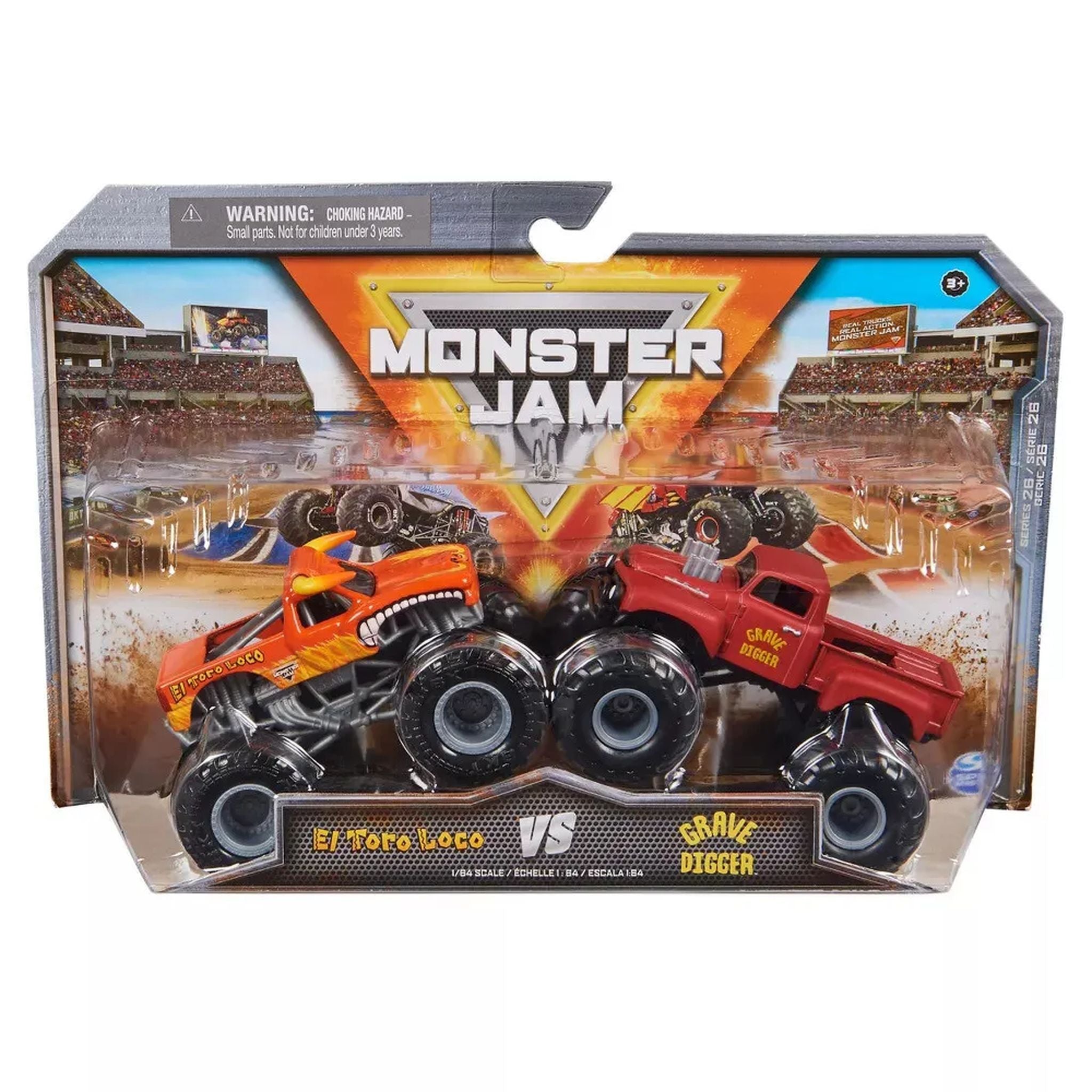 1:64 Scale 2-Pack Monster Jam Toys: El Toro Loco vs Grave Digger