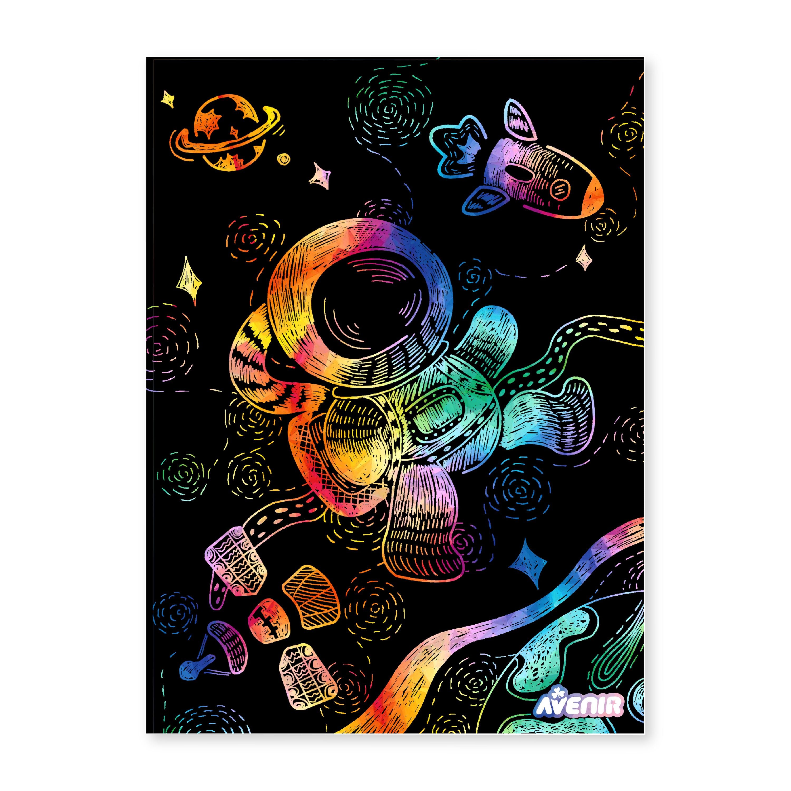 Hot Sale! Space Themed Scratch Drawing Kit with 8 Cool Space Stencils for Kids Aged 3+