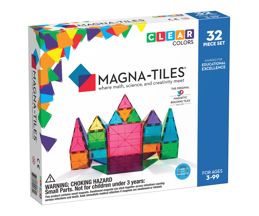 32-Piece Set of Magna-Tiles in Clear and Vibrant Colors