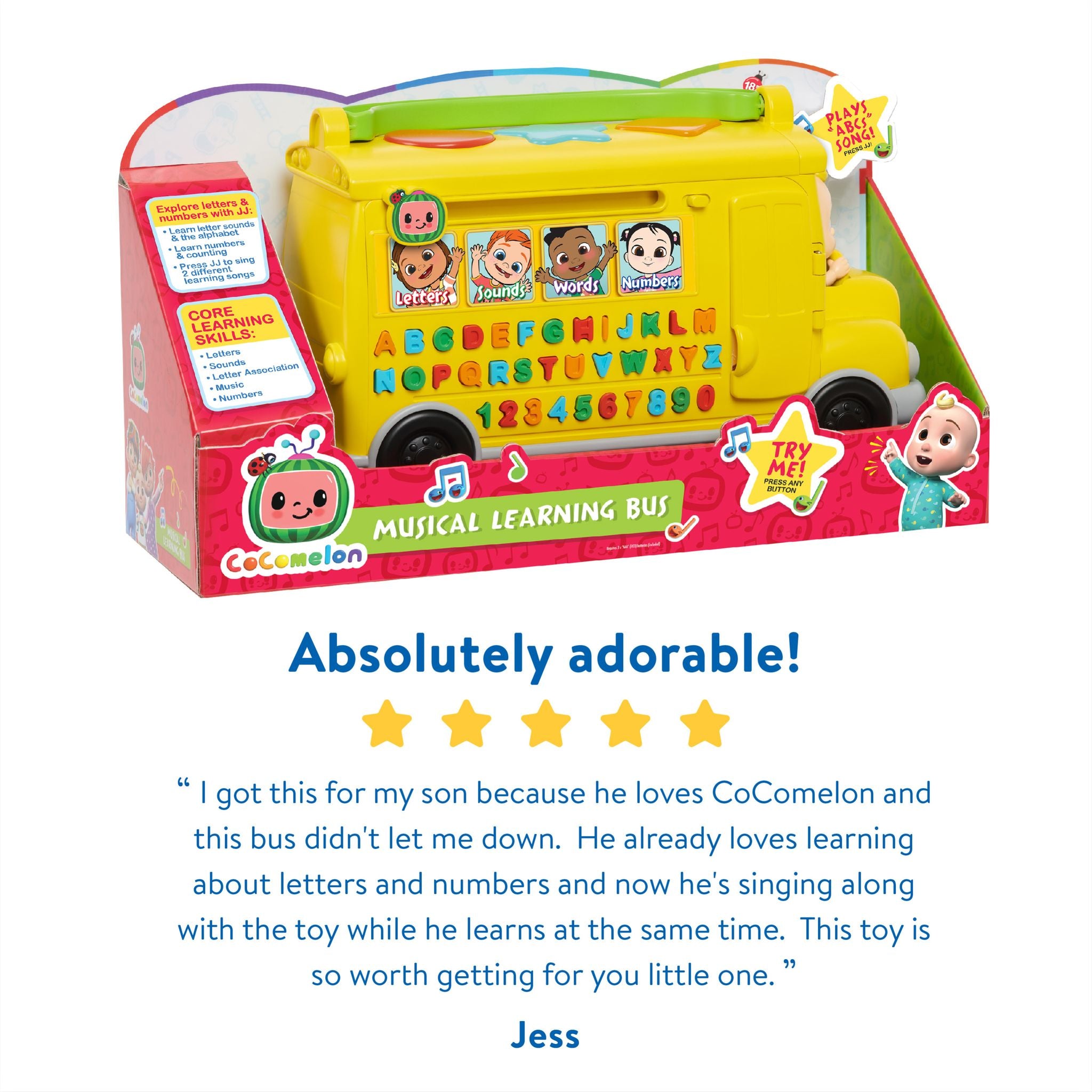 Colorful CoComelon Musical Learning Yellow School Bus with JJ Figure