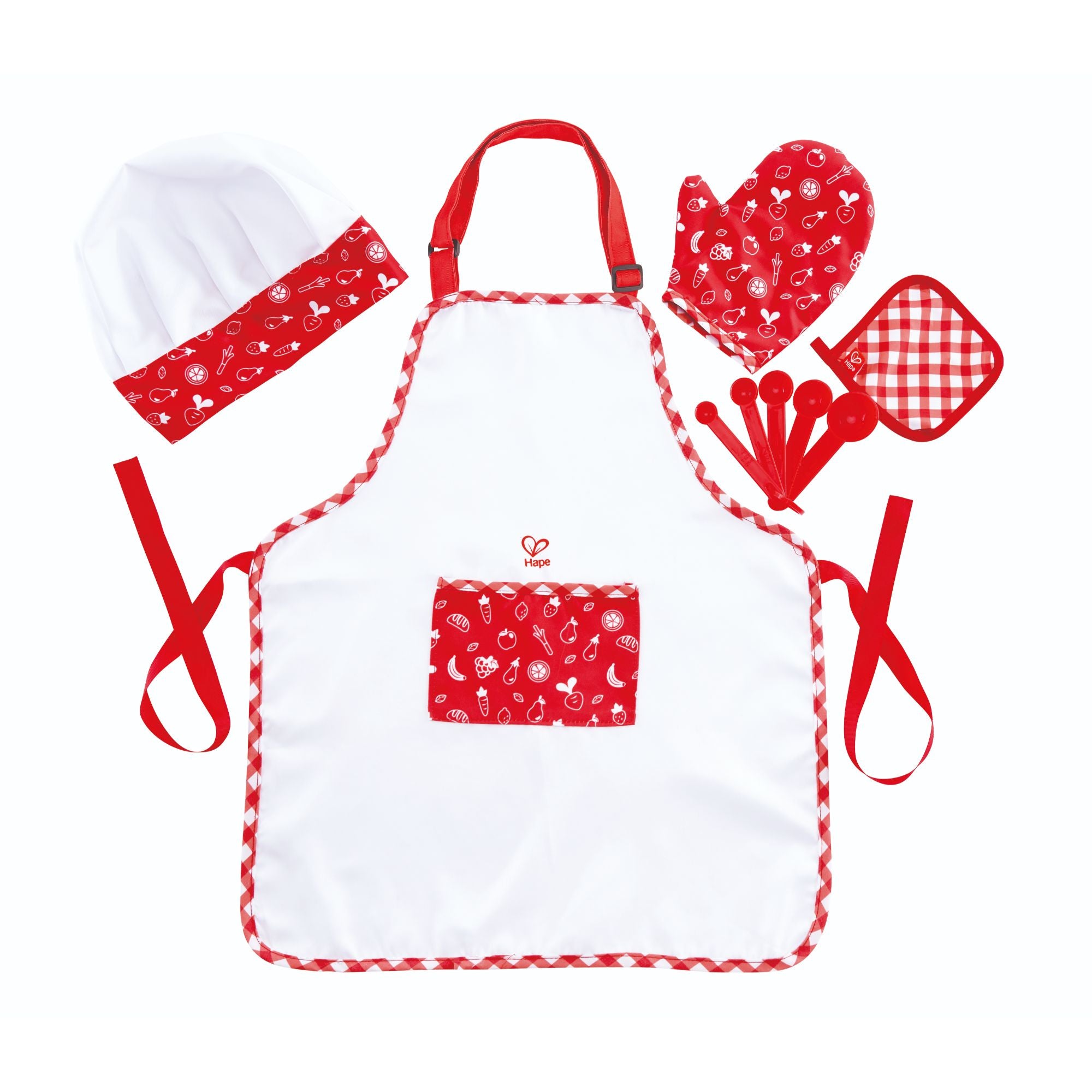 Hape Kids' Chef Costume Set with 5 - in - 1 Measuring Spoons - Ideal for Pretend Play