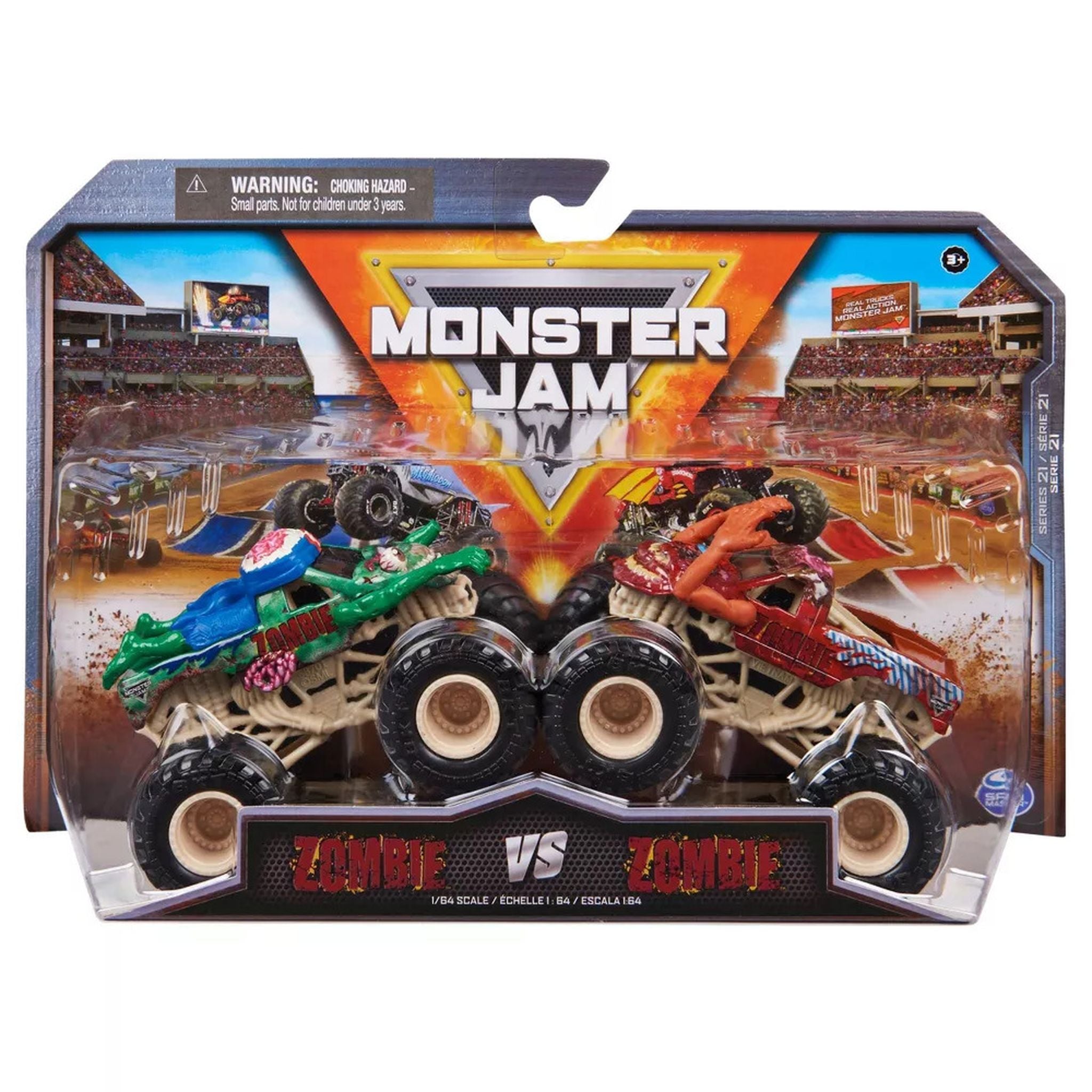 1:64 Scale Monster Jam 2-Pack: Zombie Green vs Zombie Red Die-Cast Trucks