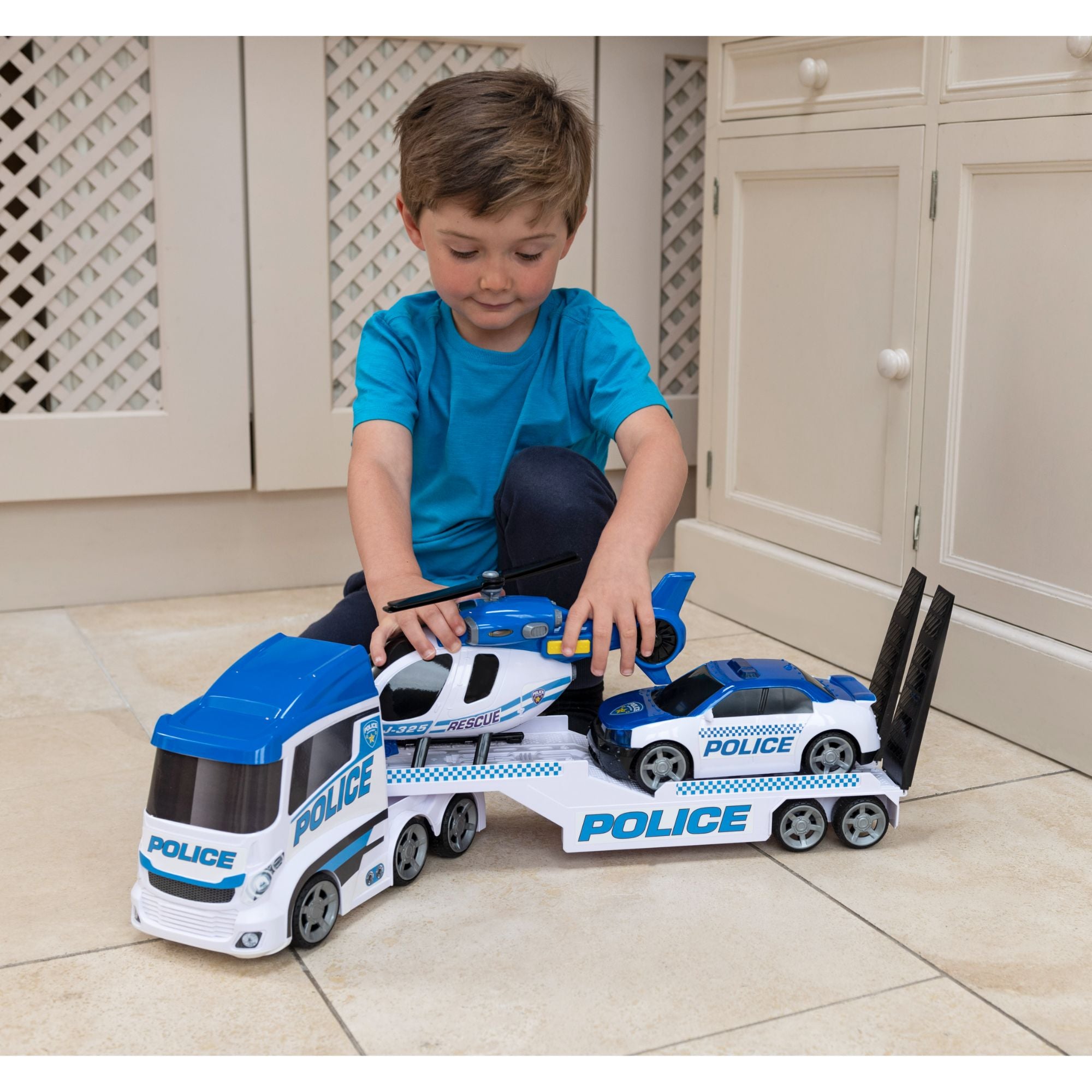 Hot Deal! Teamsterz Mighty Machines Police Helicopter Transporter with Light & Sound