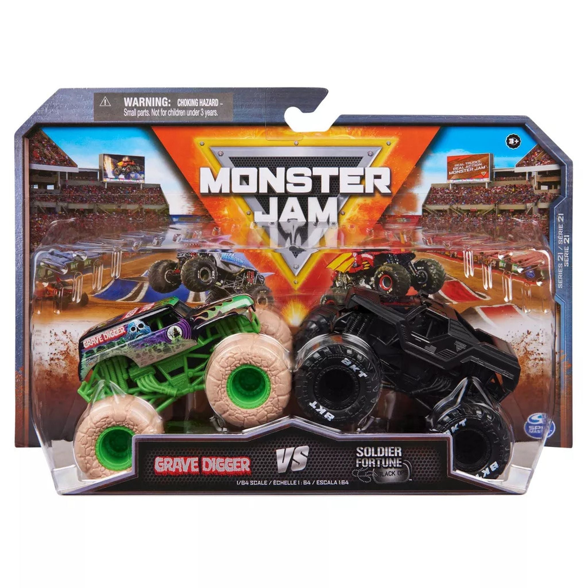 Monster Jam 1:64 2-Pack: Grave Digger vs Soldier Fortune Black Op - Hot Deal!