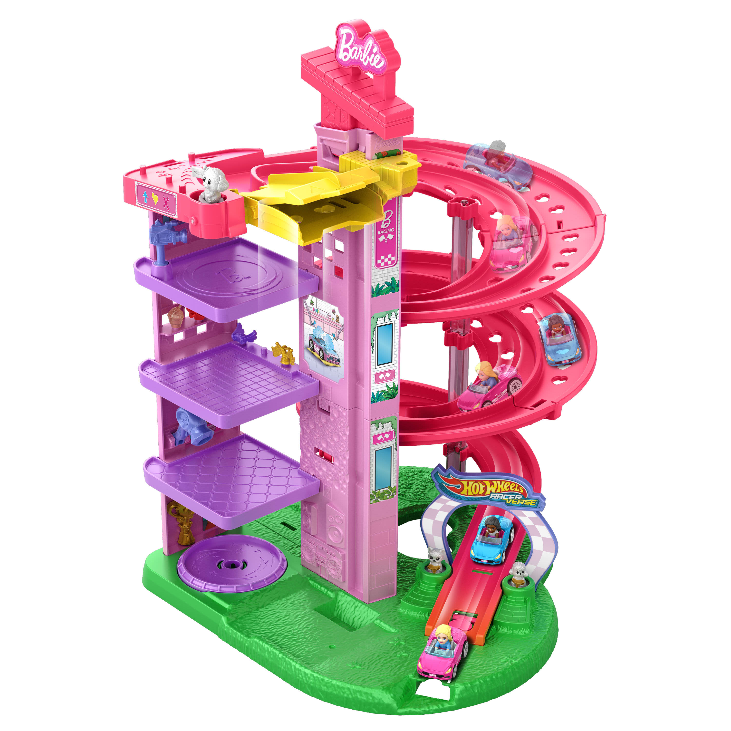 Hot Wheels RacerVerse Barbie Spiral Race Track Set - Super Fun Adventure!