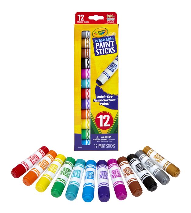 12-Pack Crayola Assorted Washable Paint Sticks for Mess-Free Painting