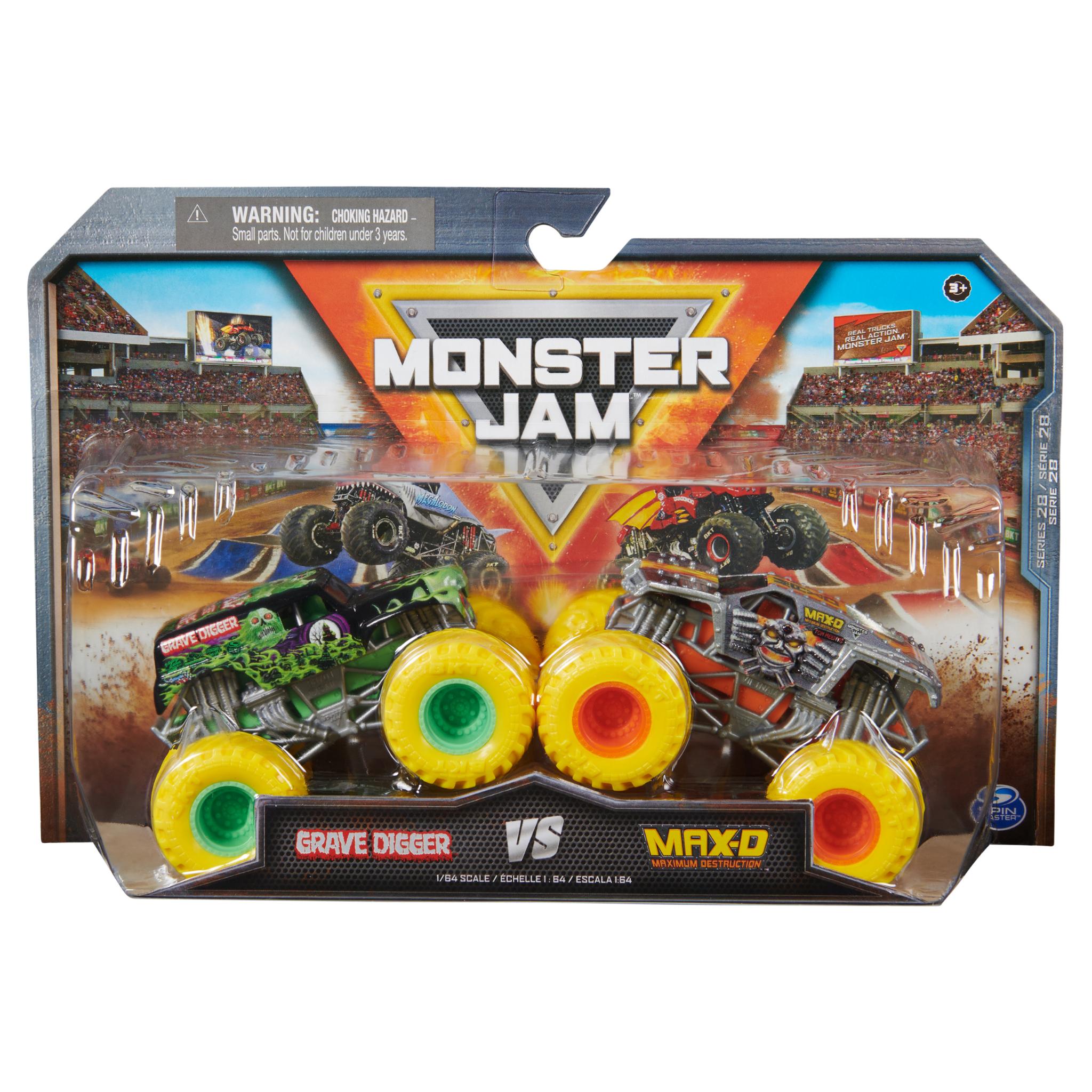 1:64 Scale 2-Pack Monster Jam Toys: Grave Digger vs Max-D Maximum Destruction