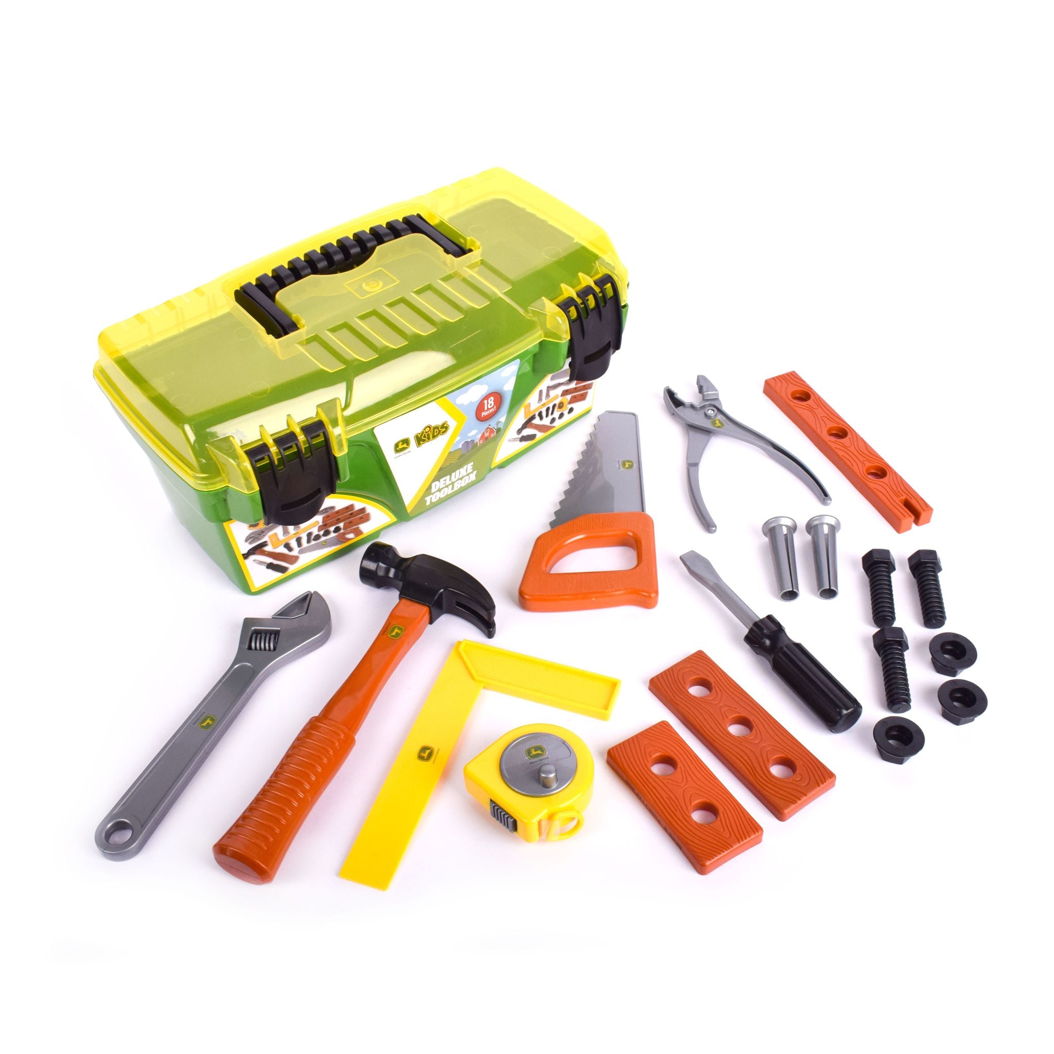 John Deere 18-Piece Deluxe Toy Tool Set with Tool Box - Ideal for Kids' Imaginative Play