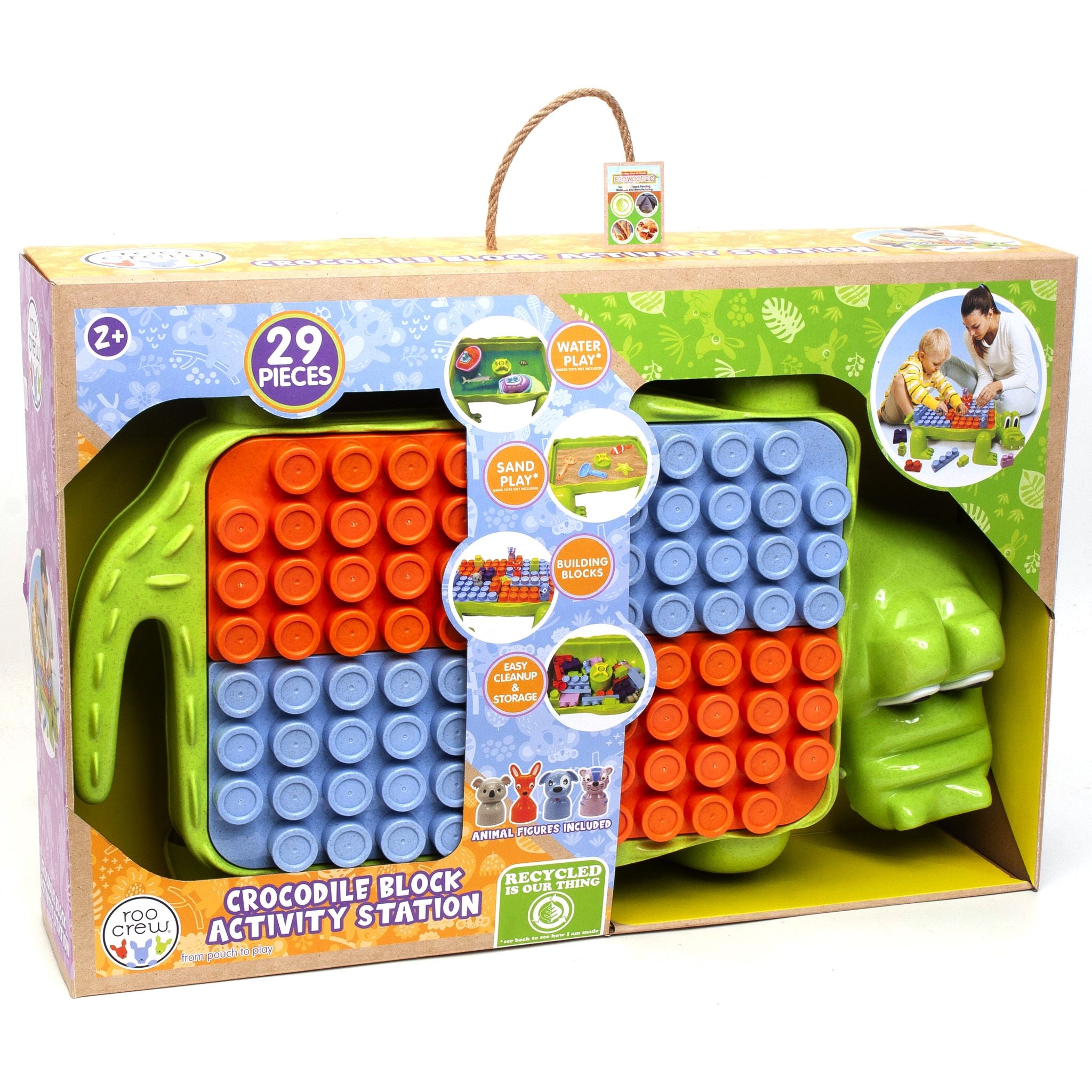 Roo Crew 29-Piece Eco-Friendly Wood Crocodile Block Learning Activity Station