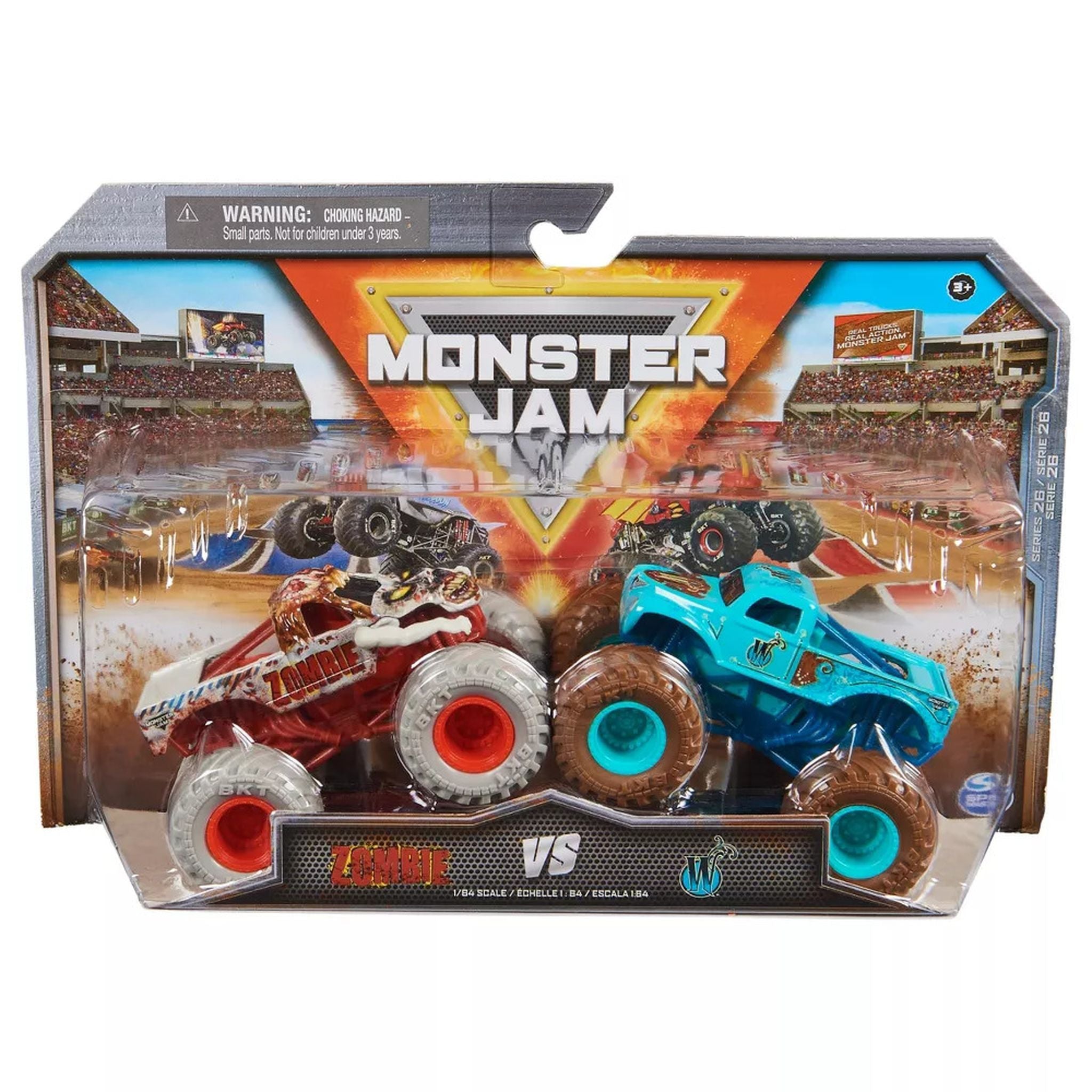 1:64 Scale 2-Pack Monster Jam Die-Cast Trucks: Zombie vs Whiplash