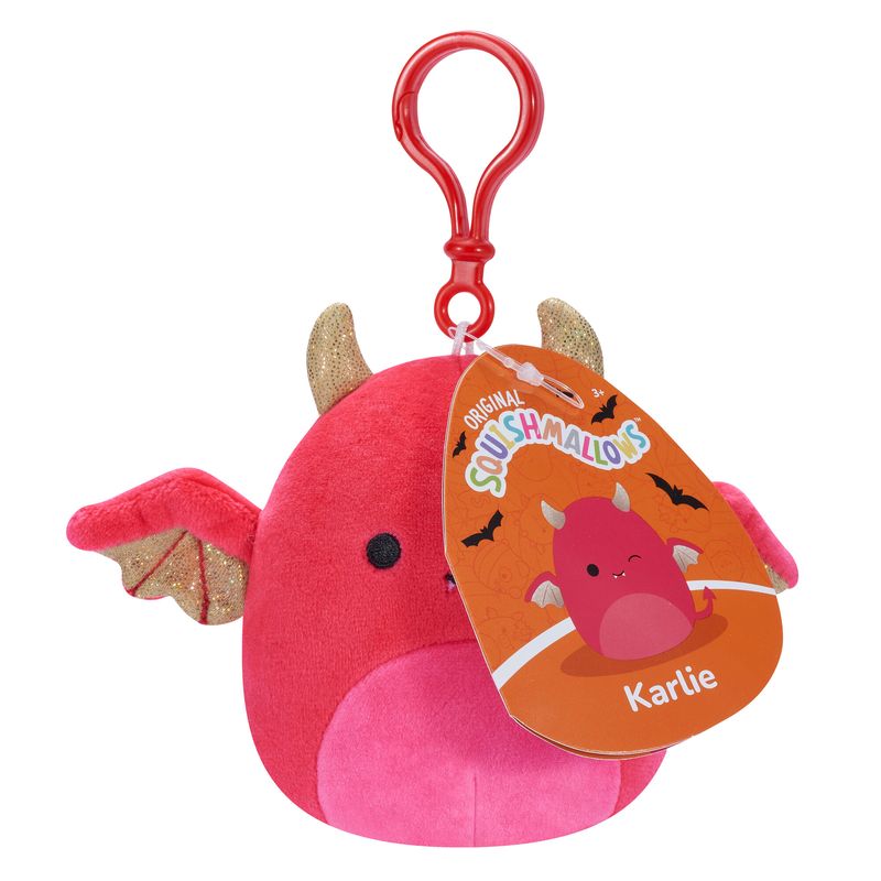 Squishmallows 3.5-Inch Halloween Plush Clip-On Karlie in Striking Red and Gold Devil Design