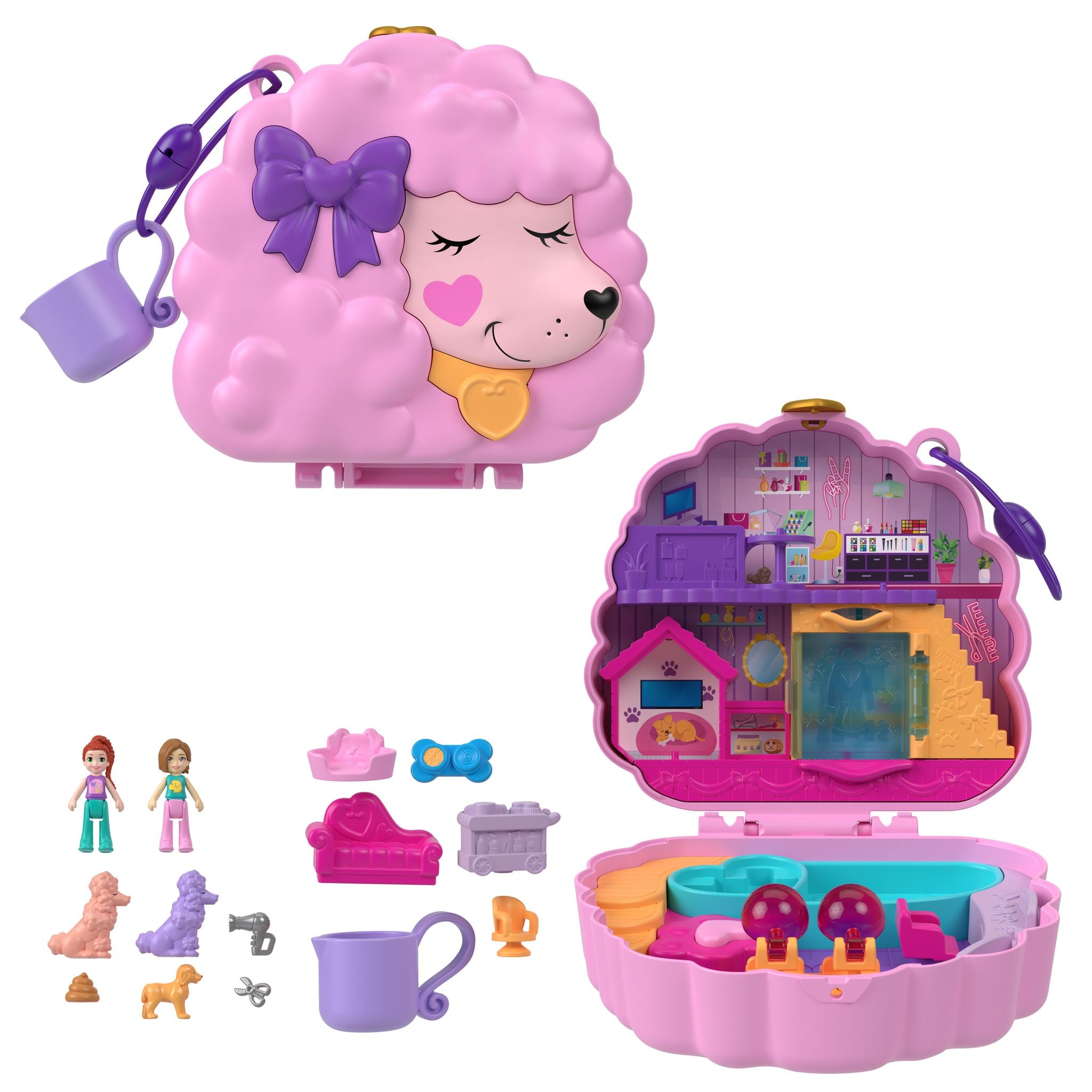 Hot Sale! Polly Pocket Compact Toy - Big Pocket World Groom & Glam Poodle for Kids