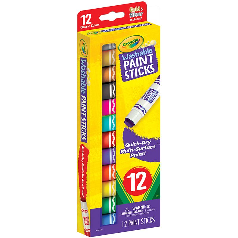 12-Pack Crayola Assorted Washable Paint Sticks for Mess-Free Painting