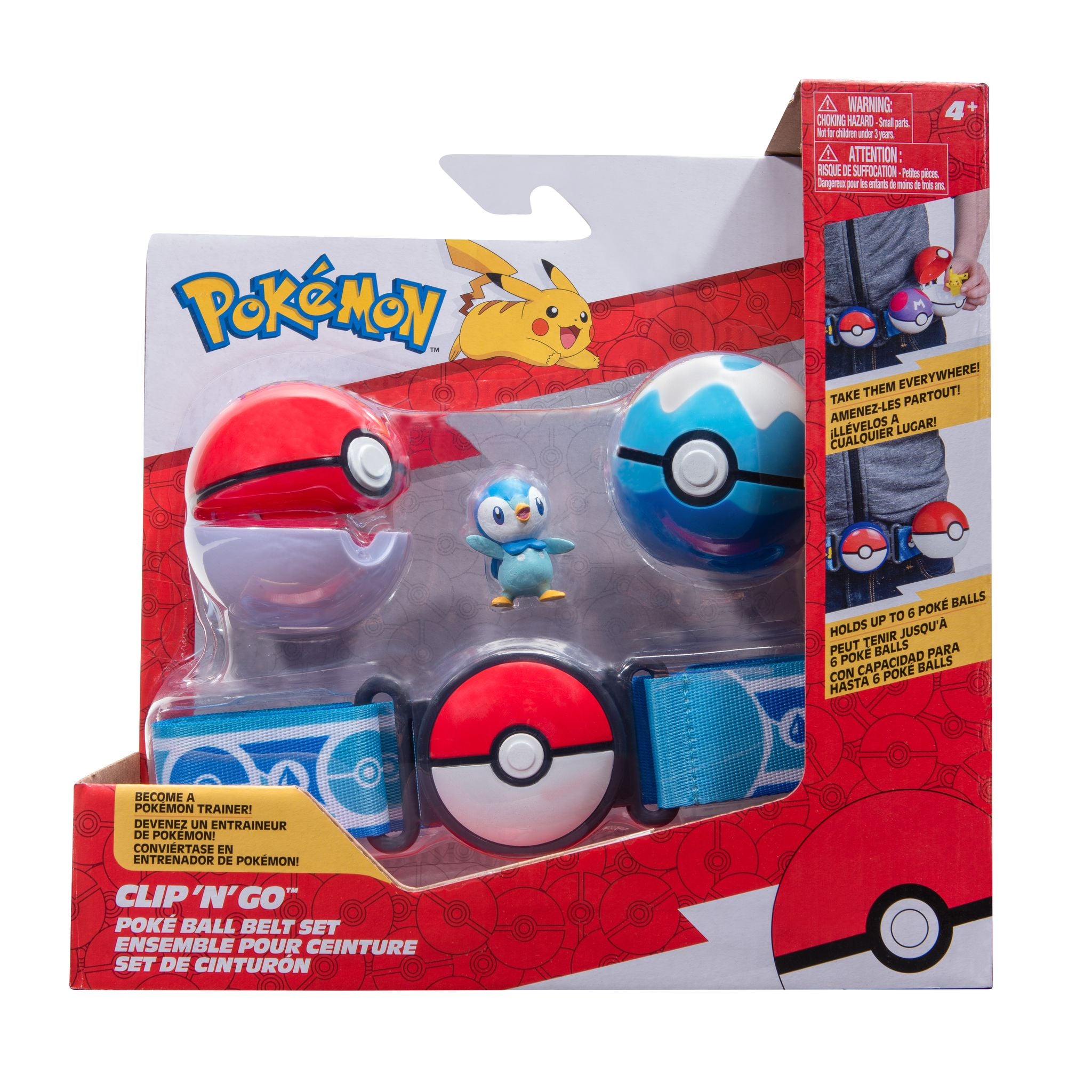 Hot Deal! Pokemon Clip N Go Poke Ball Belt Set with Poke Ball, Dive Ball and Piplup Figure