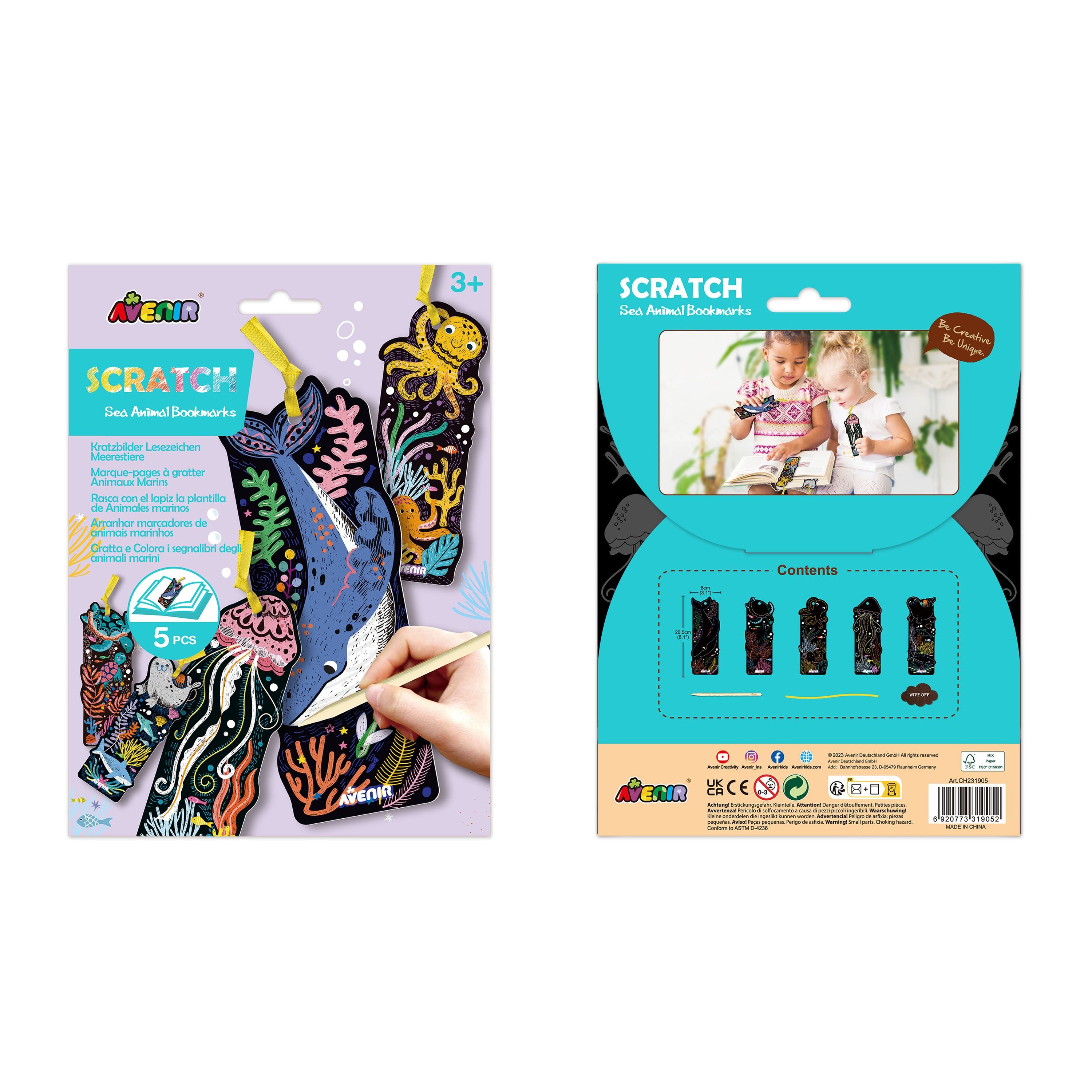 Hot Sale! Personalizable Sea Animal Scratch Bookmarks - Set of 5 for Ages 3+