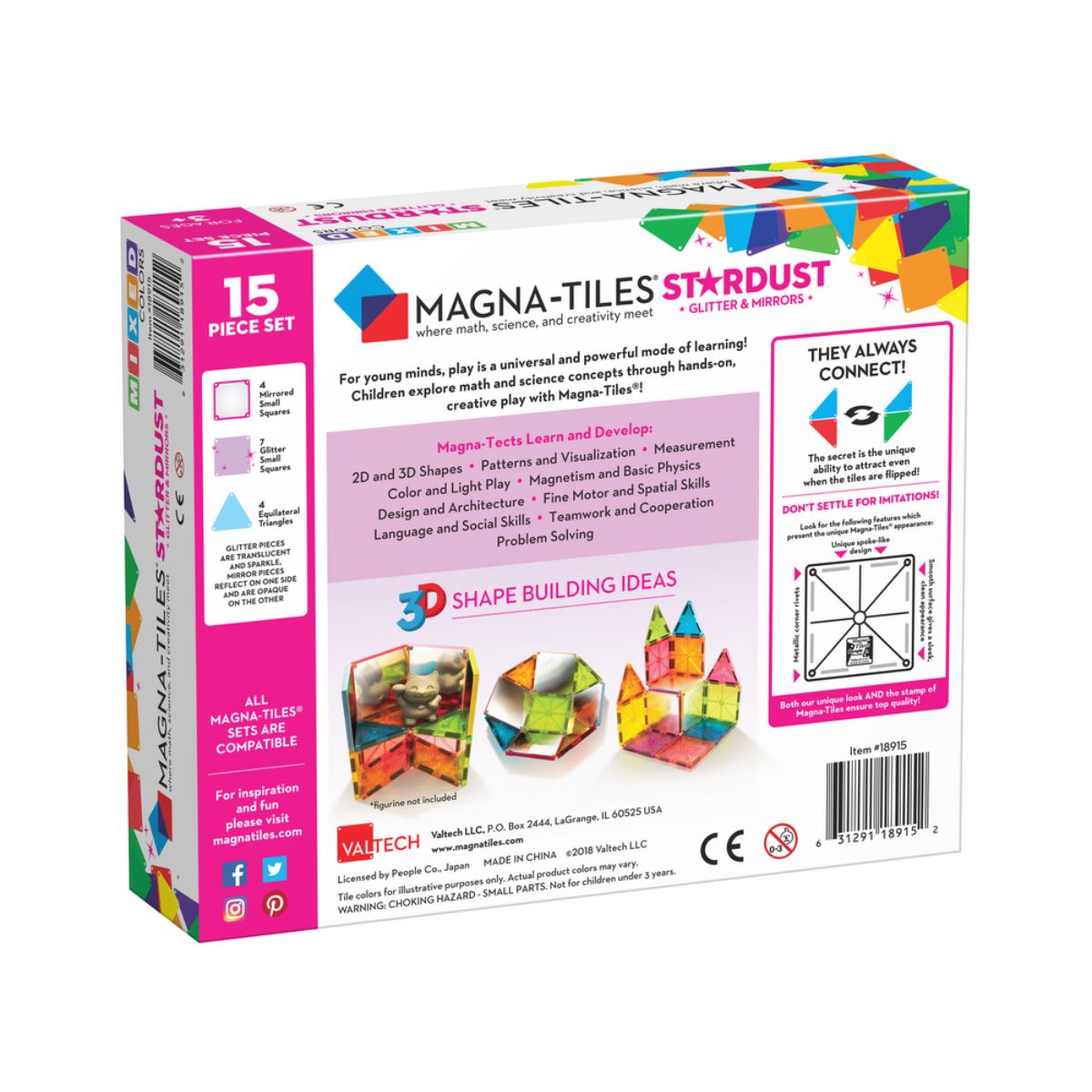 Magna-Tiles Stardust Set - 15 Pieces, Sparkle Your Child's Play