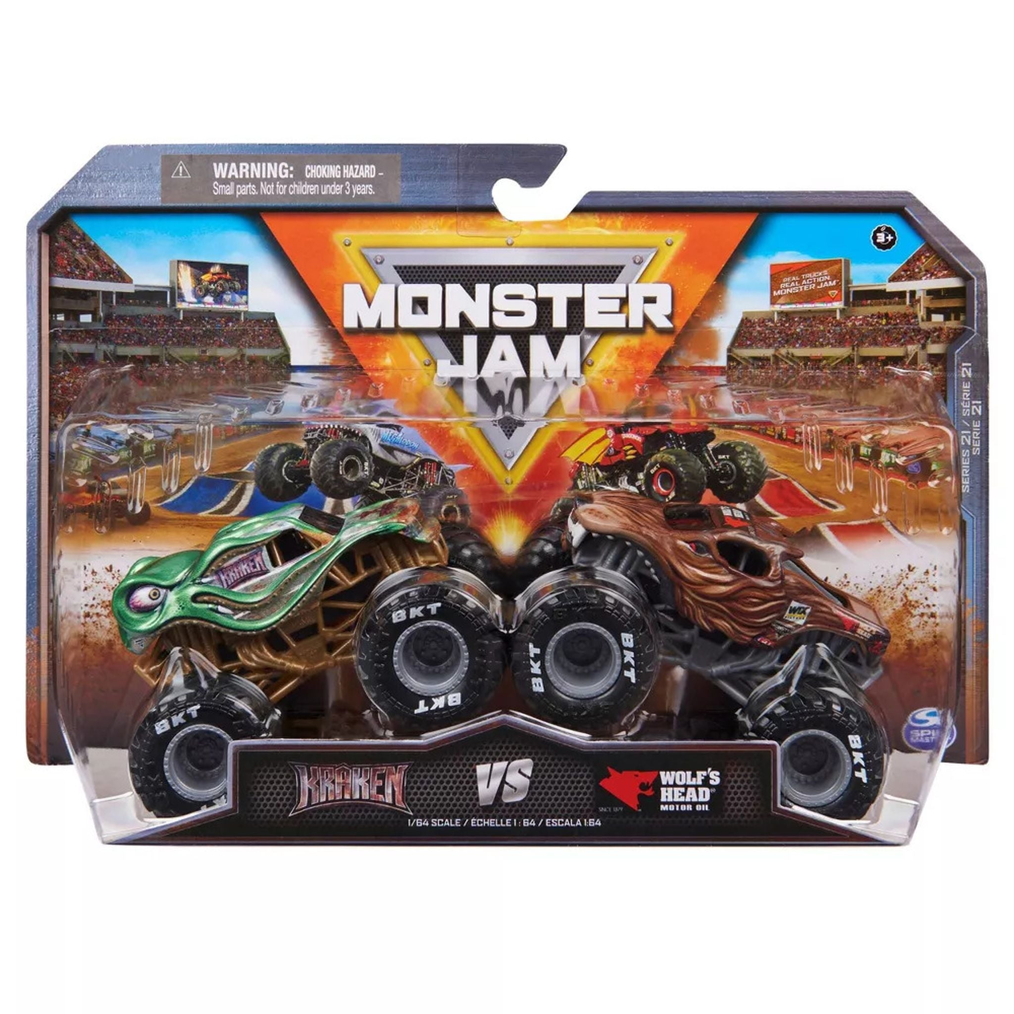 1:64 Scale Monster Jam 2-Pack: Kraken vs Wolf's Head Die-Cast Trucks