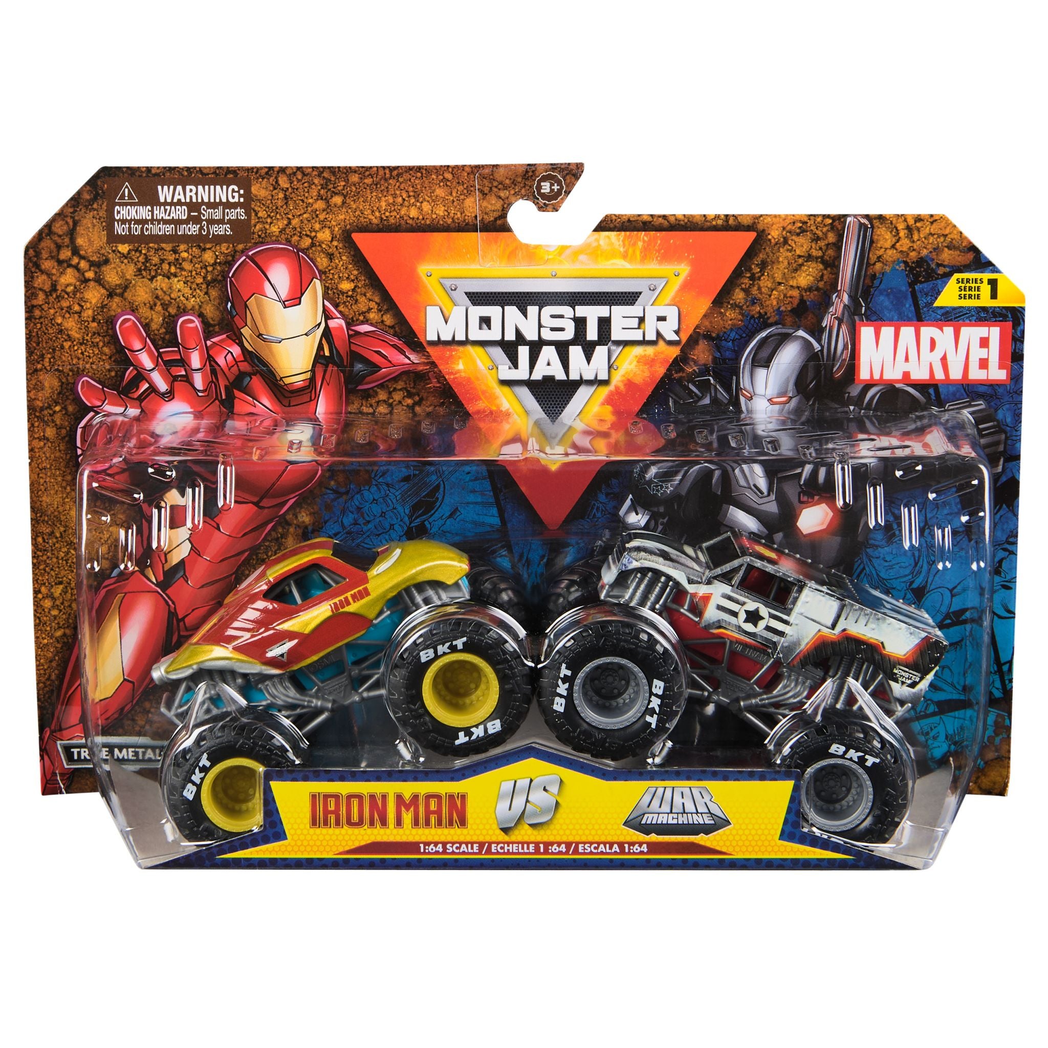 1:64 Scale Monster Jam Marvel 2 - Pack: Iron Man vs War Machine Die - Cast Trucks