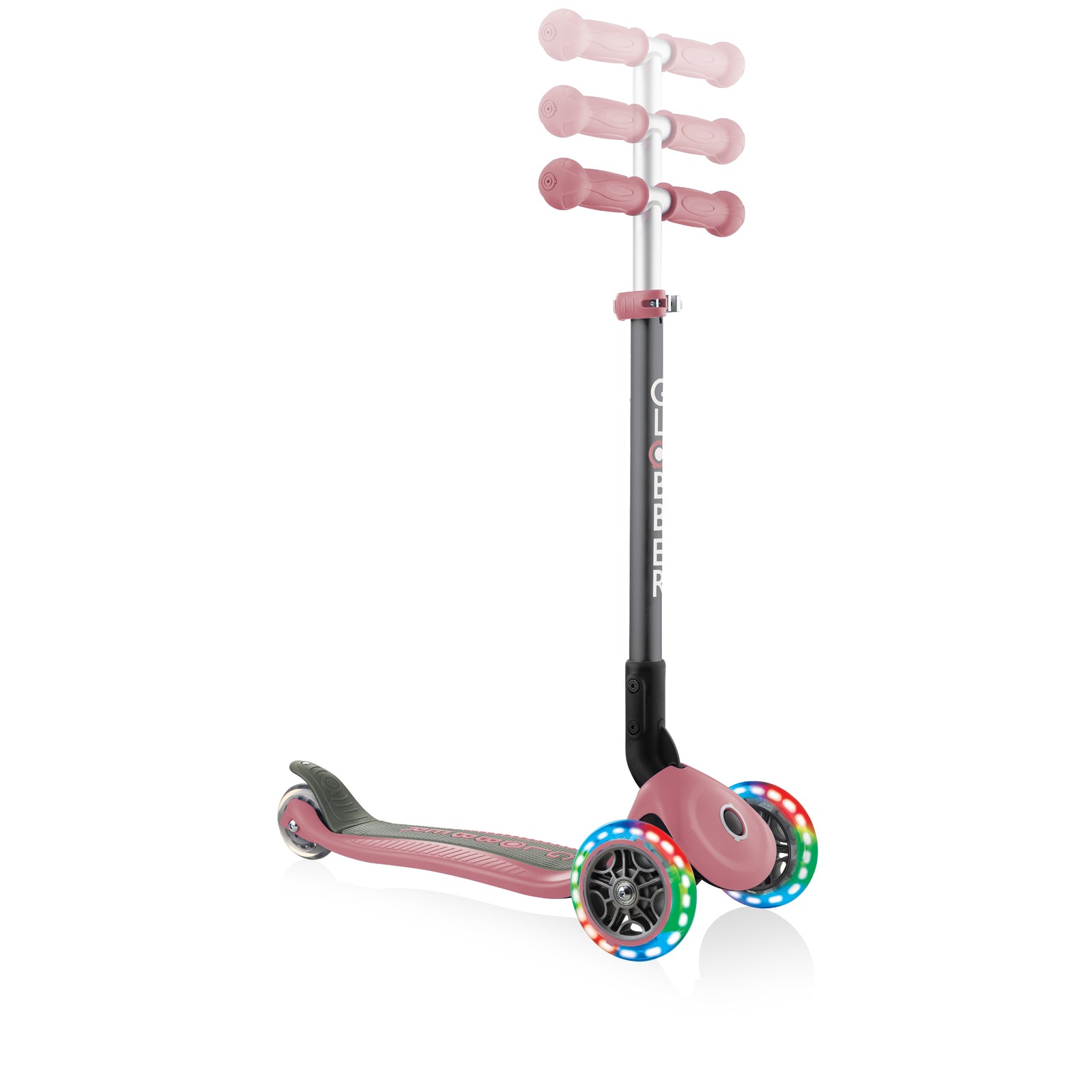 Globber Primo Foldable Lights Scooter in Trendy Deep Pastel Pink - Ideal for Kids
