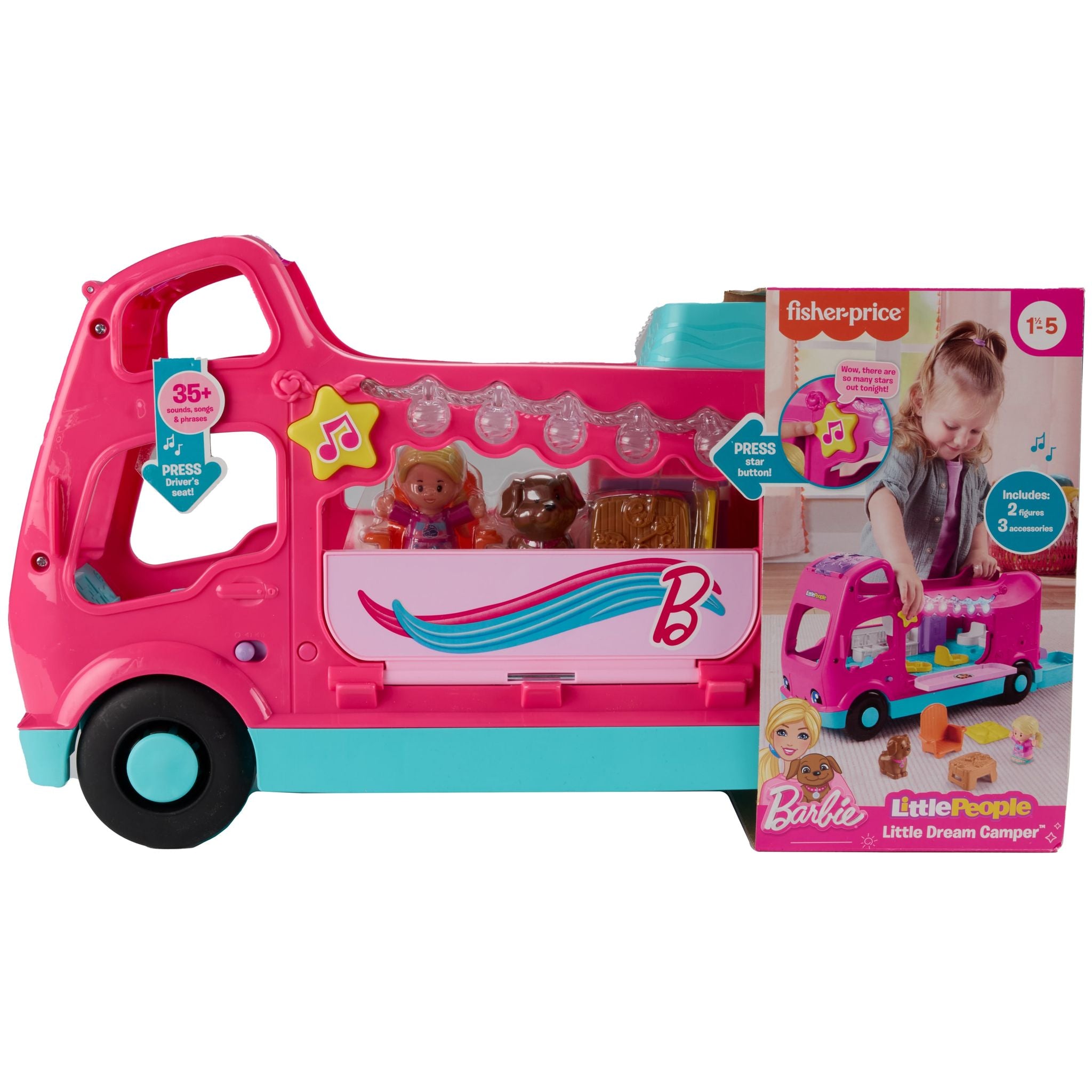 Fisher-Price Little People's Adorable Barbie Little Dream Push - Along Camper Playset
