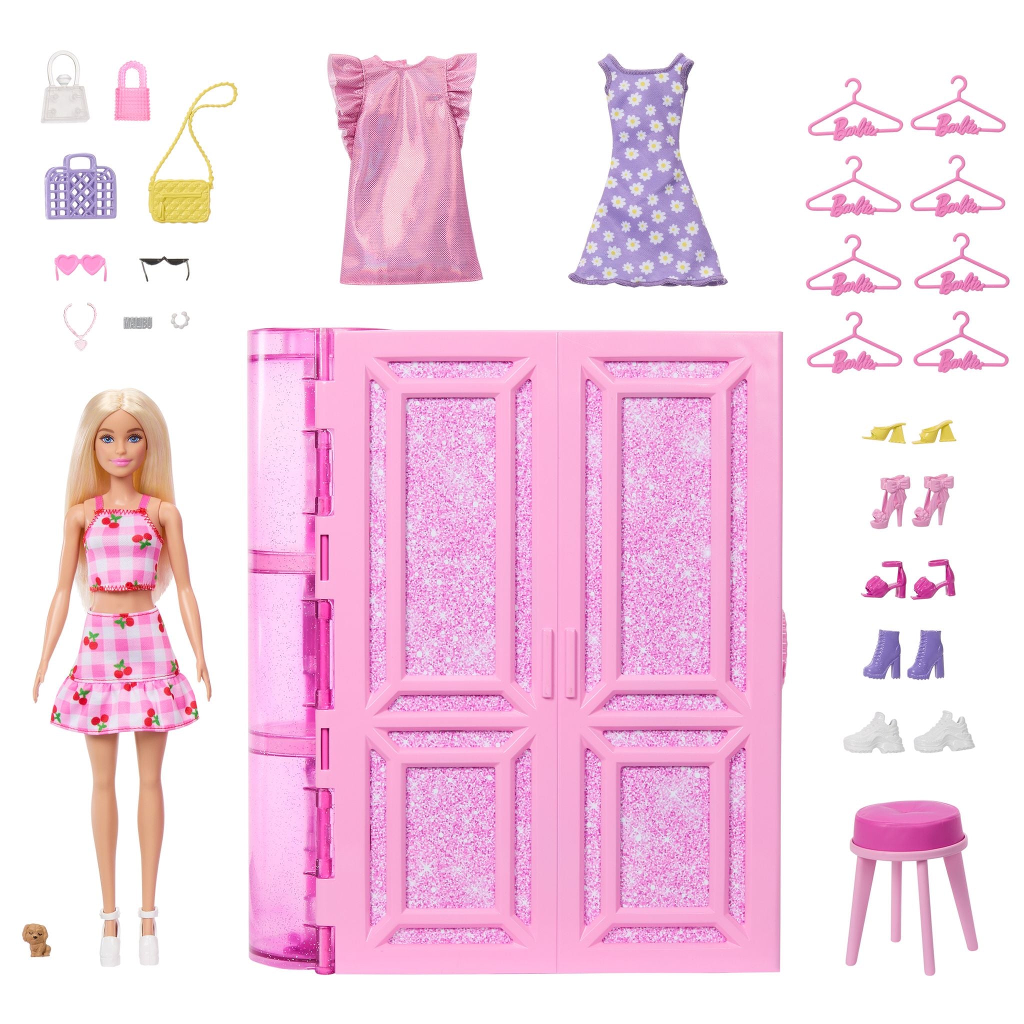 Glittery Pink Barbie Dream Closet Set with Fashion Doll