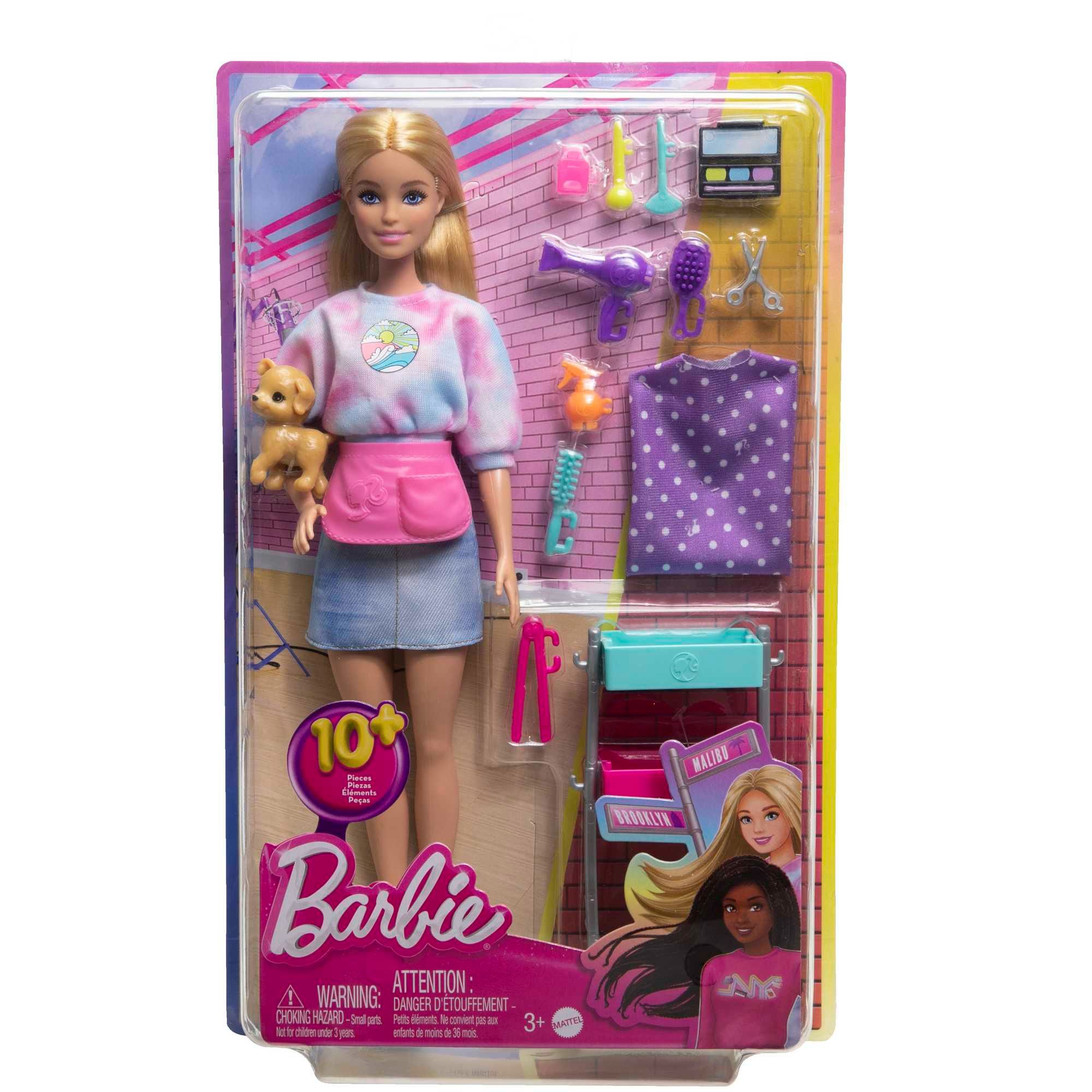 Hot Sale! Barbie Malibu Stylist Doll Playset with Puppy and Over 10 Accessories for Kids