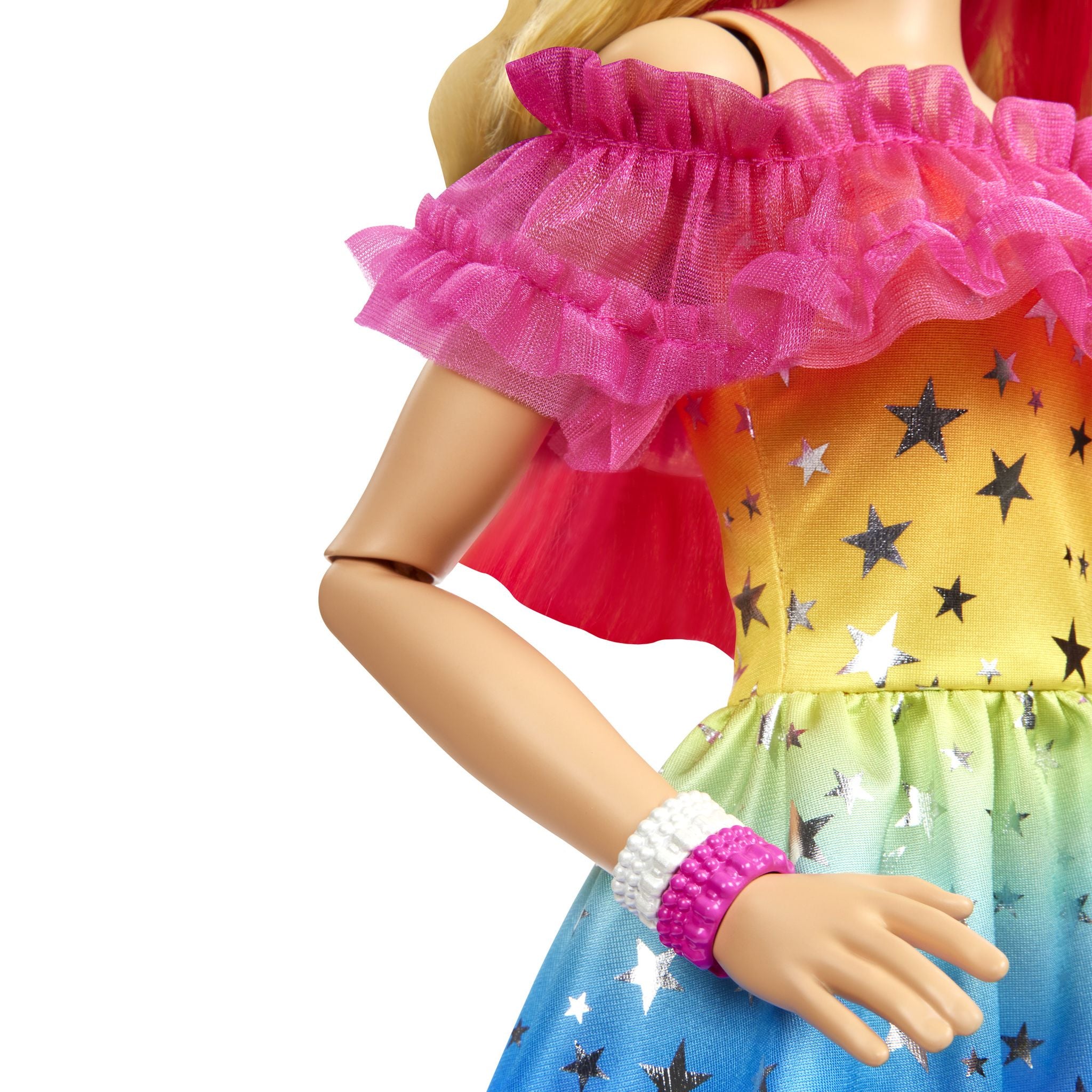 28-Inch Poseable Barbie Doll with Rainbow Starry Dress and Accessories
