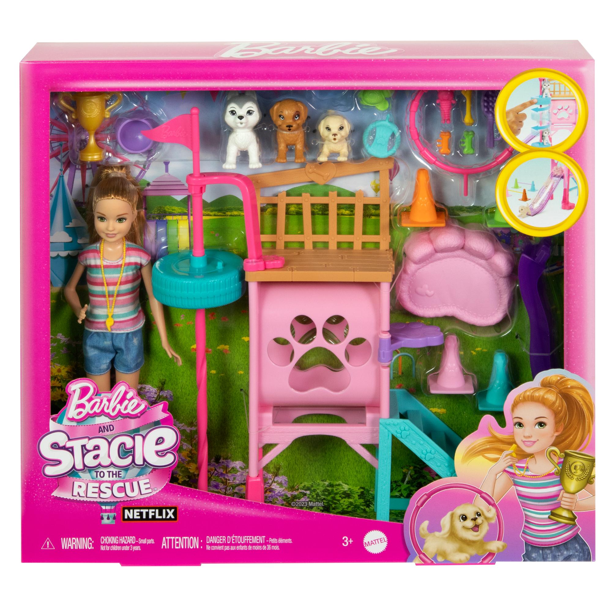 Barbie and Stacie's Puppy Rescue Adventure Playset with 20+ Pieces