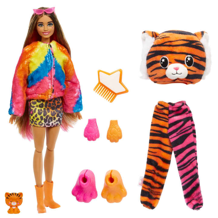 Hot Deal! Barbie Cutie Reveal Jungle Series Tiger Plush Doll with 10 Surprises