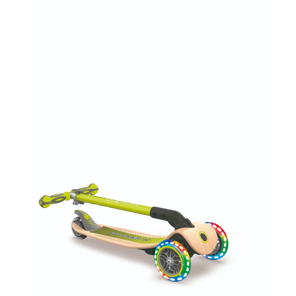 Hot Sale! Globber Primo Foldable Scooter - Green, Wooden Deck with Lights