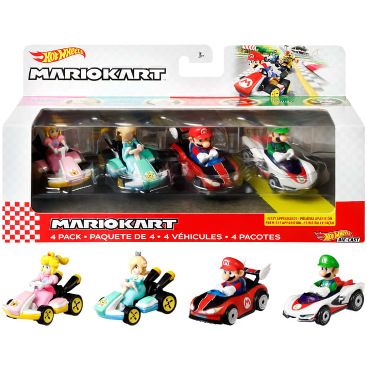 Hot Wheels Mario Kart 4-Pack: Assorted Styles with Exclusive Die-Cast Vehicles