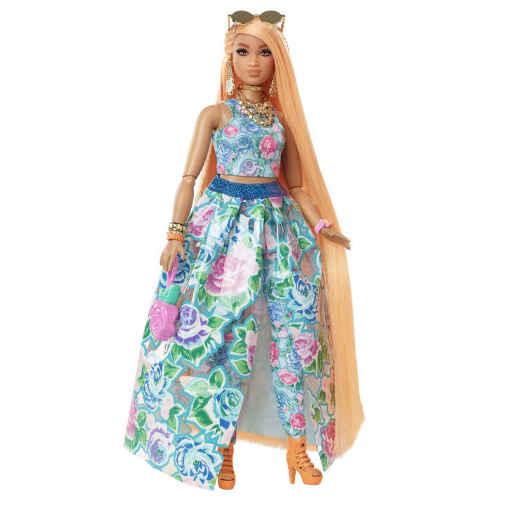 Barbie Extra Fancy Floral Two - Piece Gown Doll with Kitten