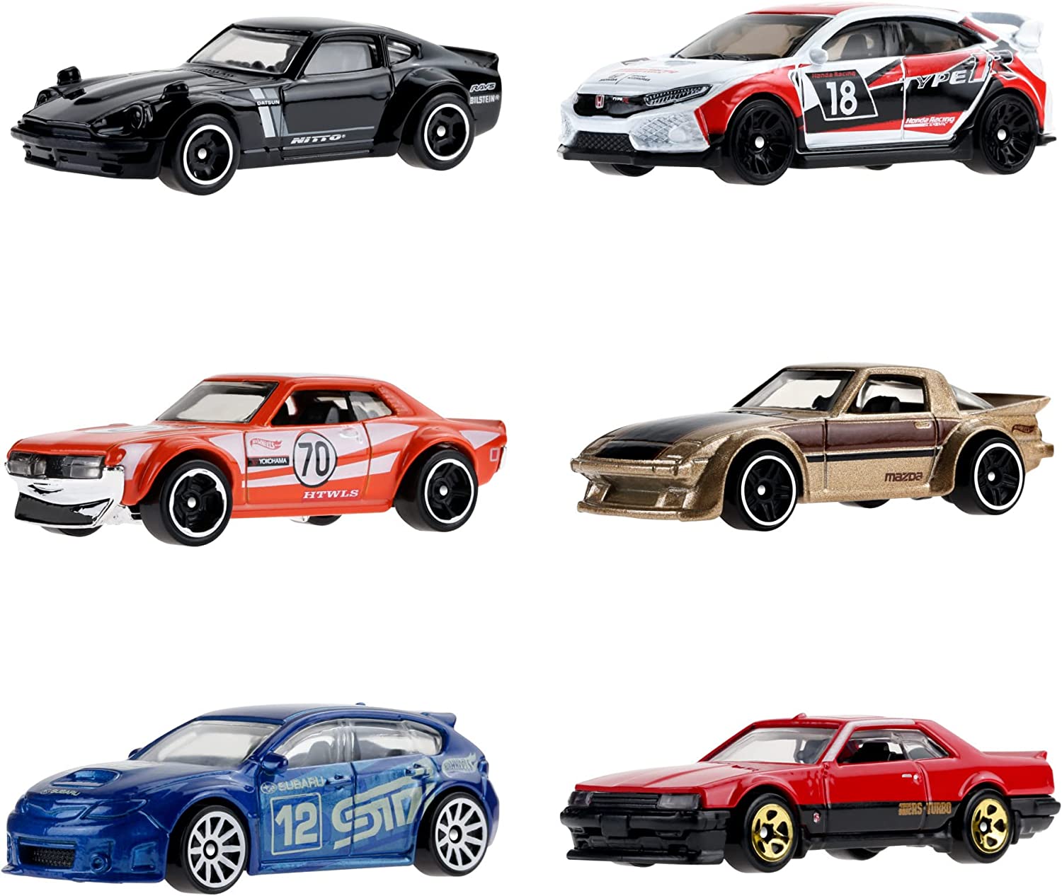 Amazing Hot Wheels Japanese Car Culture Multipack - 6 Cool 1:64 Scale Toy Cars for Collectors
