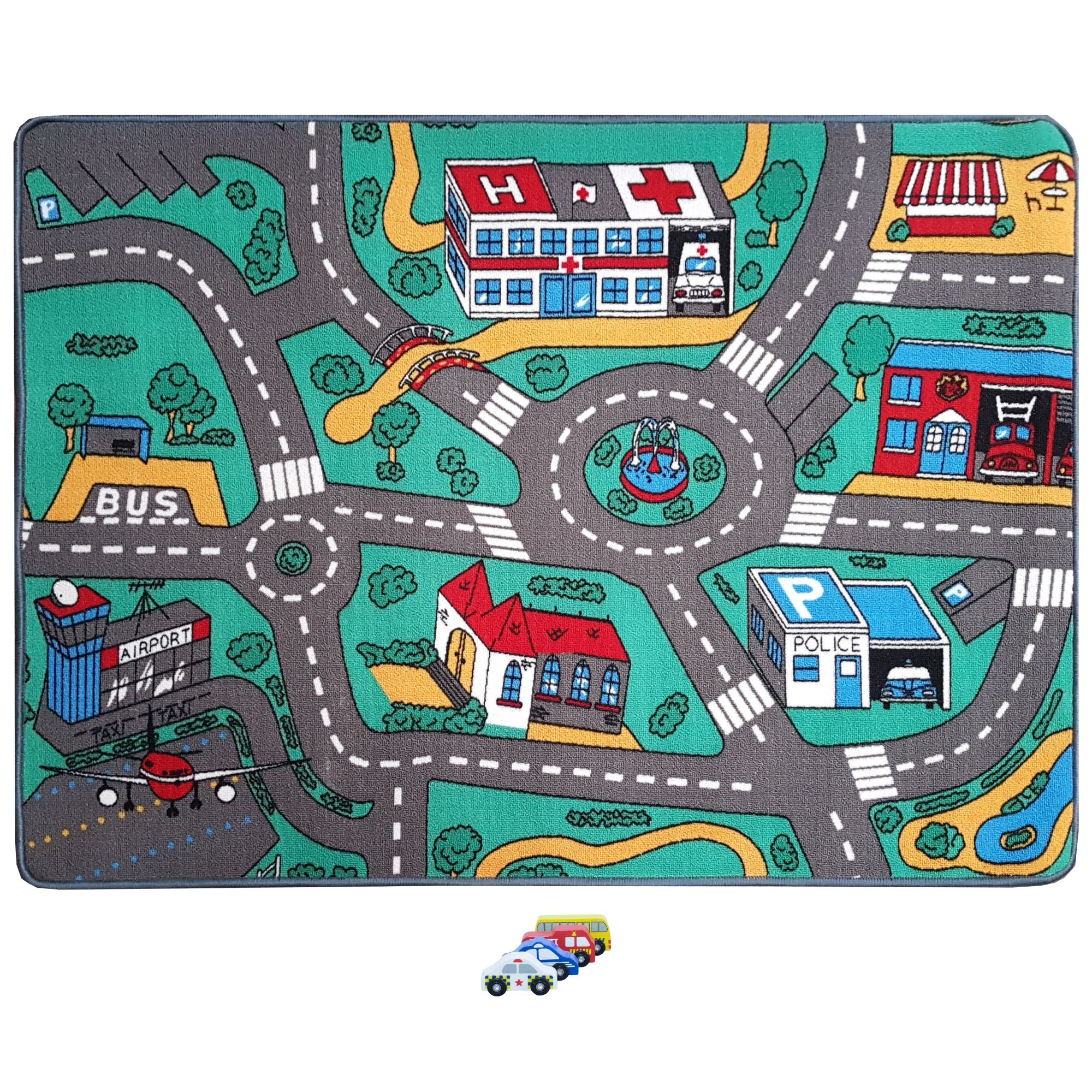Big City Play Zone Mats 133X100cm - Fun Playmat with 4 Bonus Cars